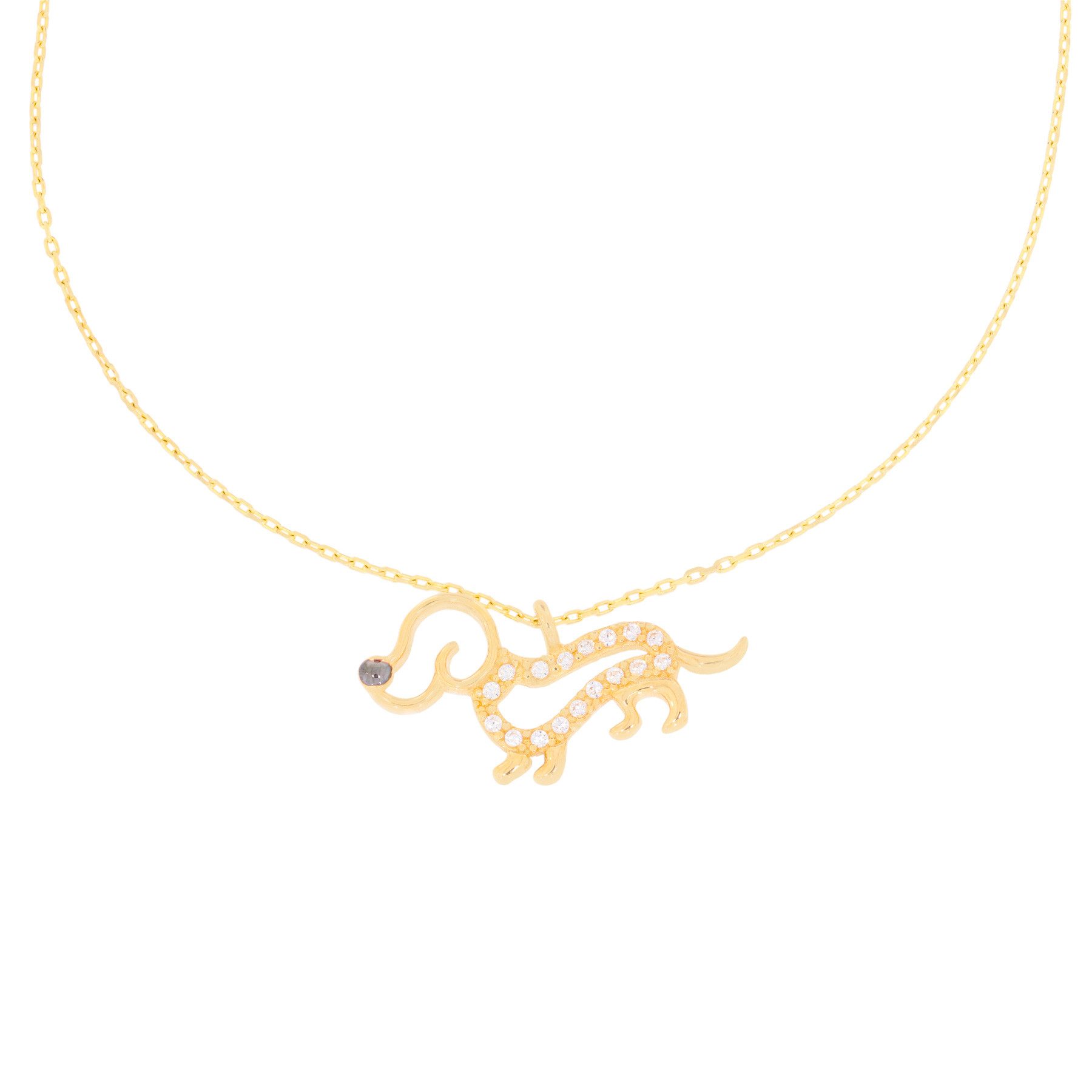 Stella-Jewellery Collier 585er Gold Collierkette mit Hund (Dackel) Zirkonia, Collierkette mit Hund (Dackel)