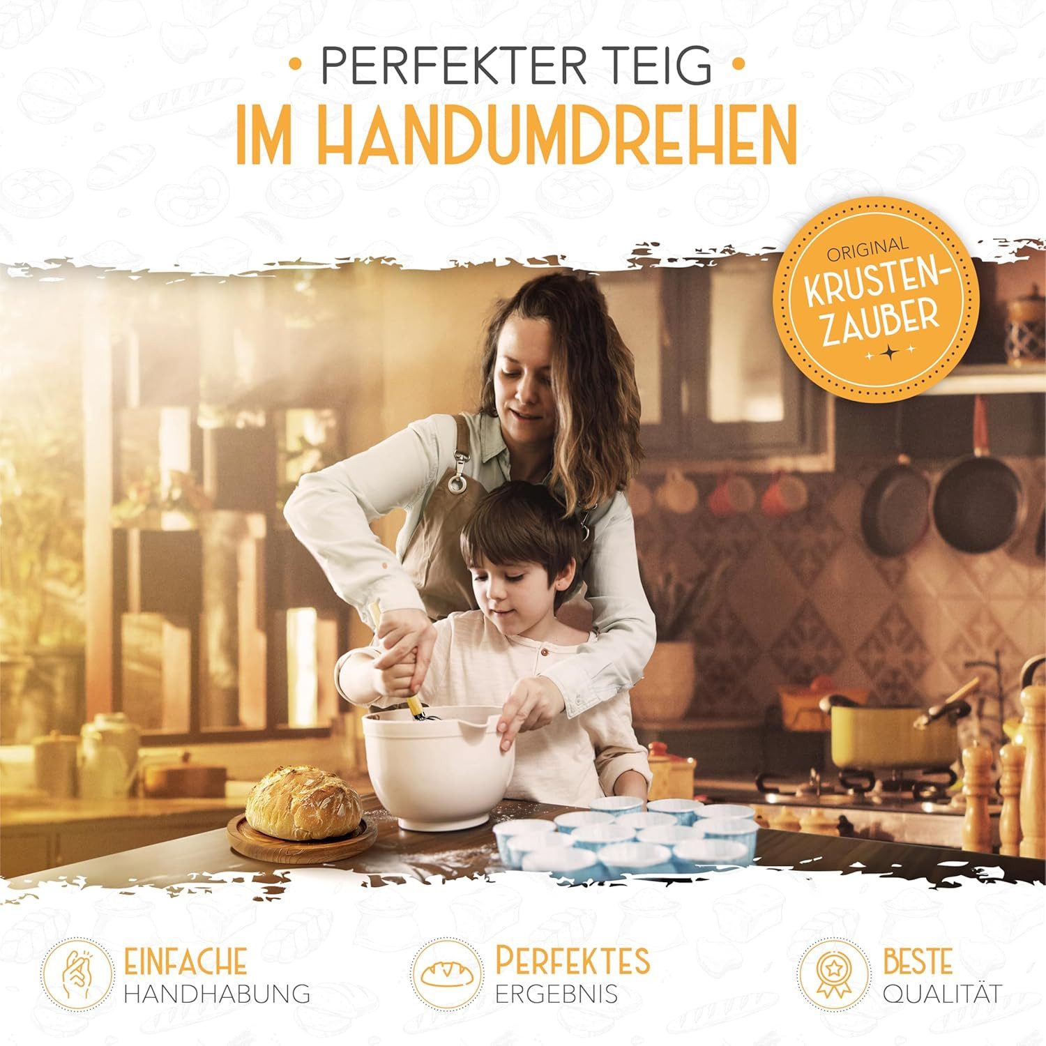 Krustenzauber Backmatte Zubehör - Brotschlingen, Schneebesen, Backmatte, Teig Reinigungstücher, Dänischer Schneebesen