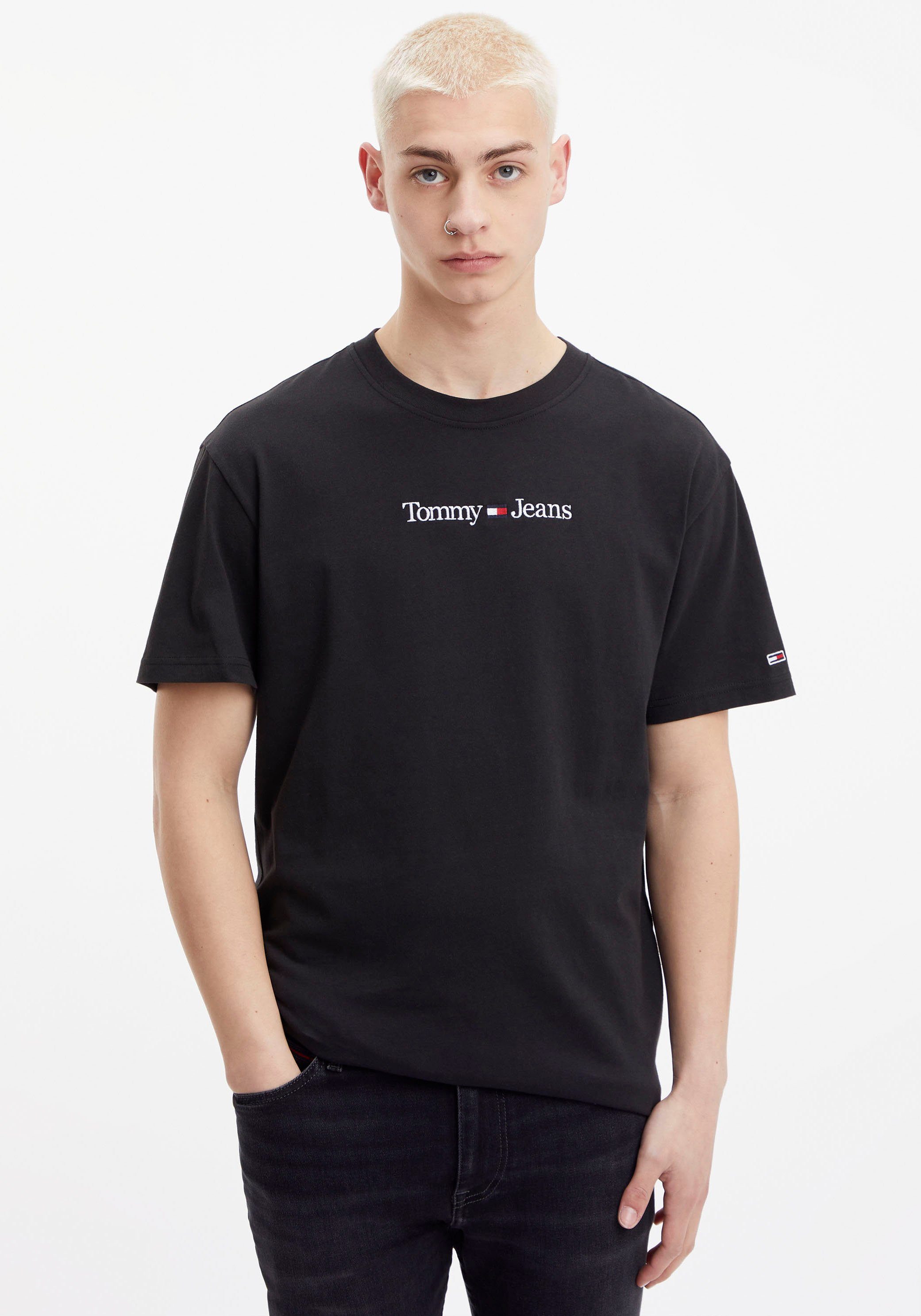 Tommy Jeans T-Shirt TJM CLASSIC LINEAR LOGO TEE mit Logostickerei Black