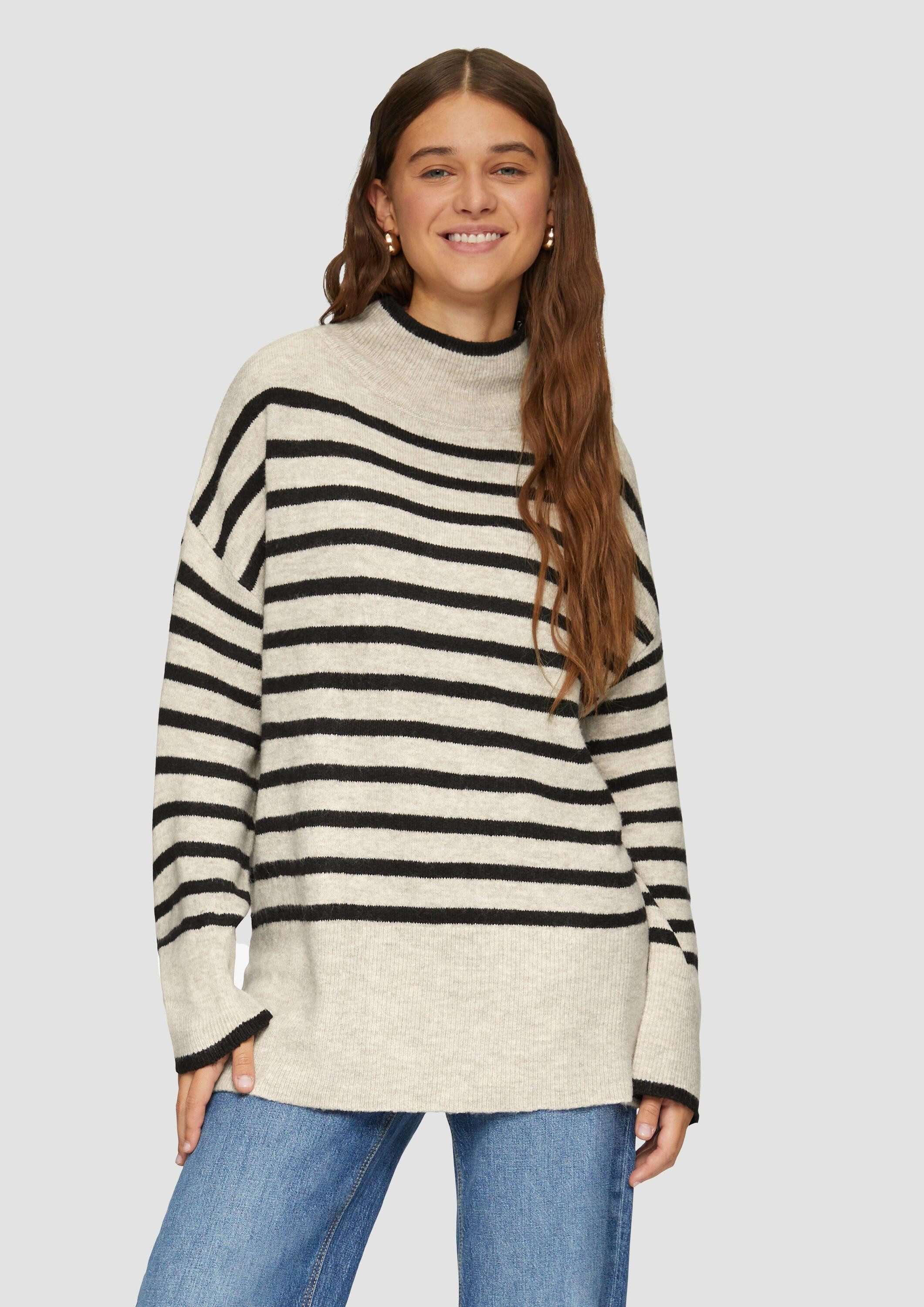 QS Longpullover Strickpullover Weicher Oversized Strickpullover mit Streife günstig online kaufen