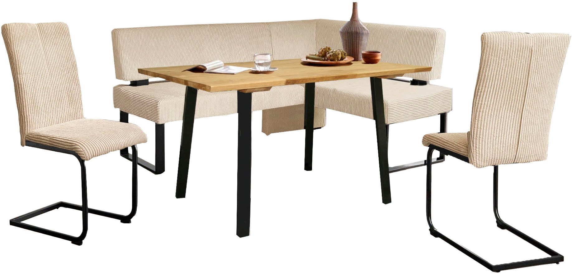 OTTO home Eckbankgruppe Oliver, (Set, 4-tlg., 4-tlg), Eckbank mit Wellenunterfederung im Sitz, Tisch Massiv Eiche