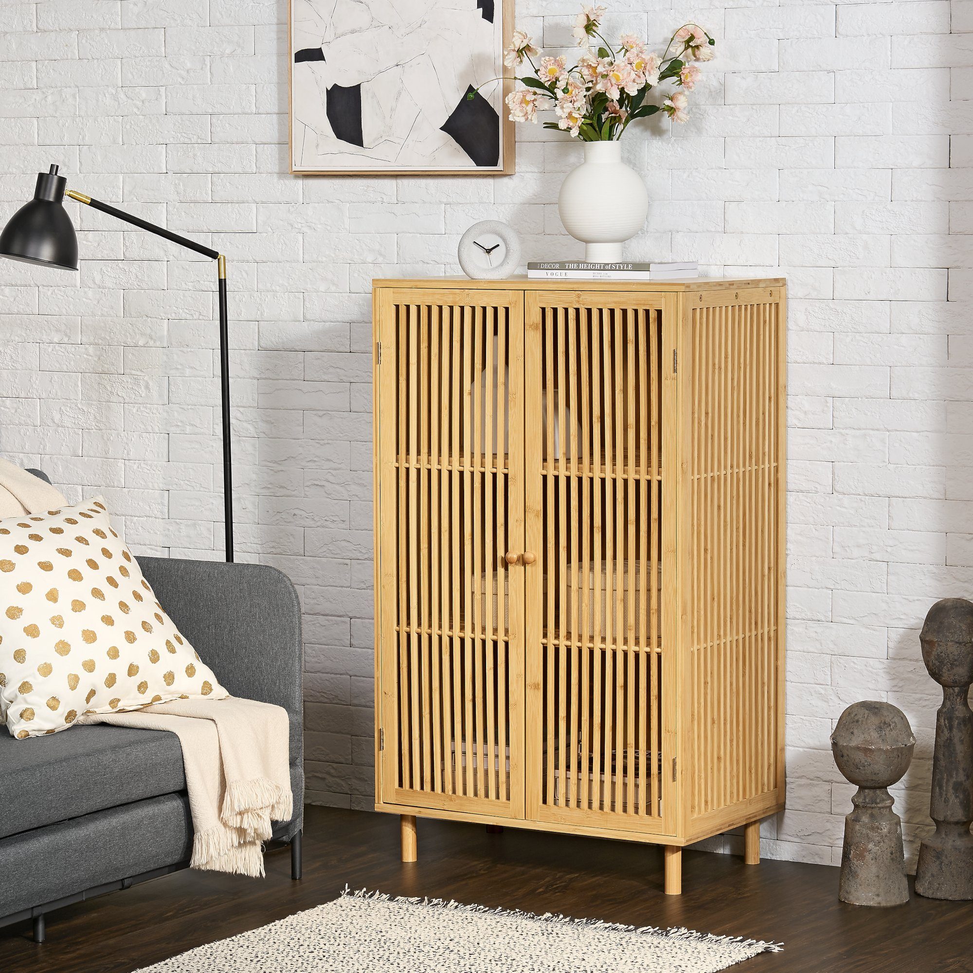 en.casa Beistellschrank »Grong« mit 3 Ablagen Bambus 110 x 66 x 40 cm günstig online kaufen