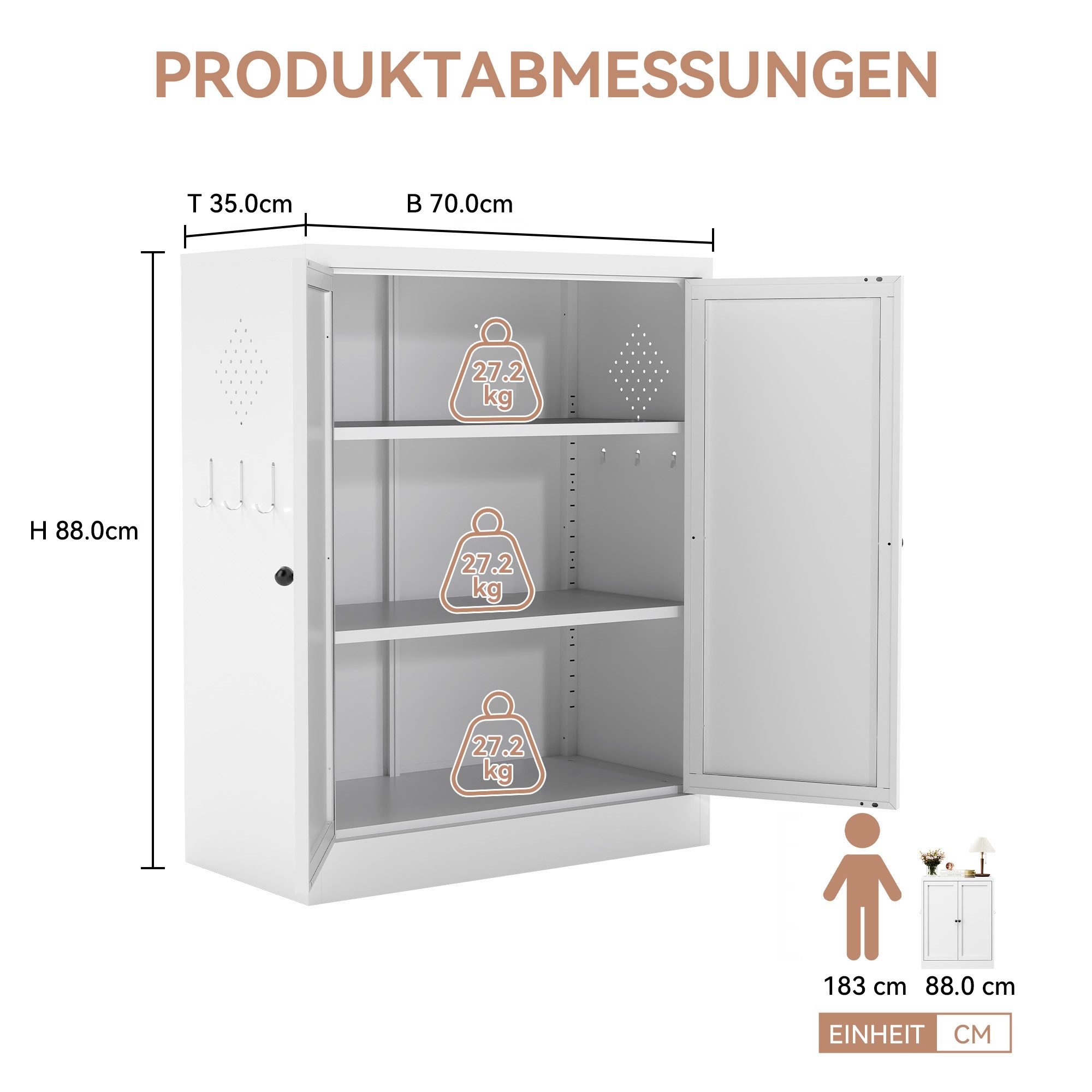 bizoemade Mehrzweckschrank Aktenschrank Küchenschrank Metallschrank mit 3 E günstig online kaufen
