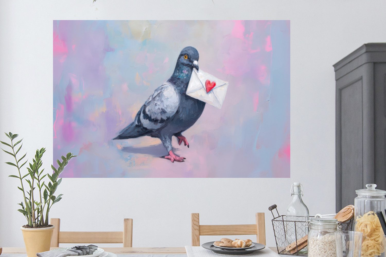 MuchoWow Wandsticker Taube - Umschlag - Lila (1 St), Wanddeko, Aufkleber, Wandtattoo, 120x80 cm