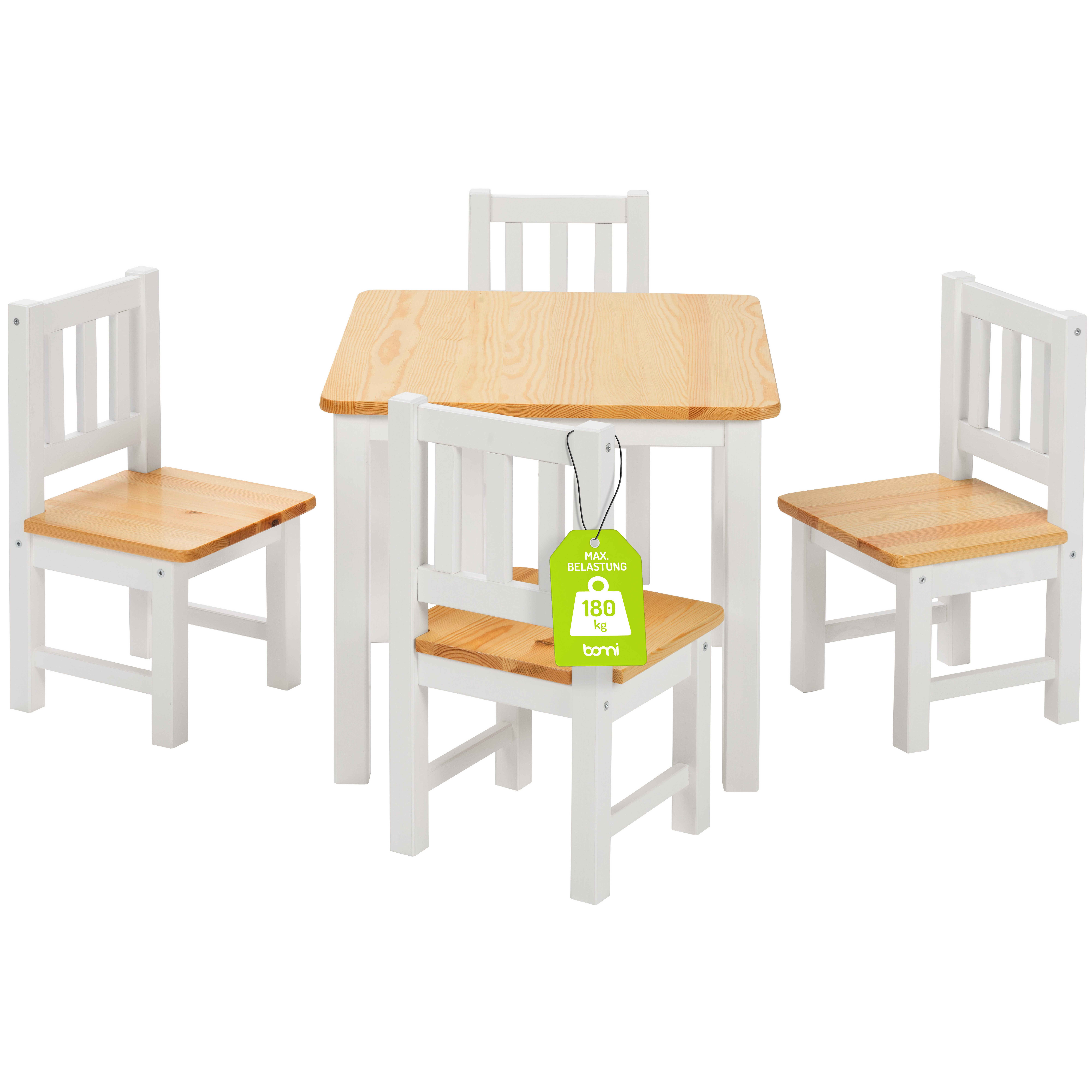 BOMI Kindersitzgruppe Holzsitzgruppe Amy, (Set, 5-tlg., oder 5 tlg. erhältlich), Kindertischgruppe, Tisch & Stühle Kinderzimmer, als Spiel- & Maltisch