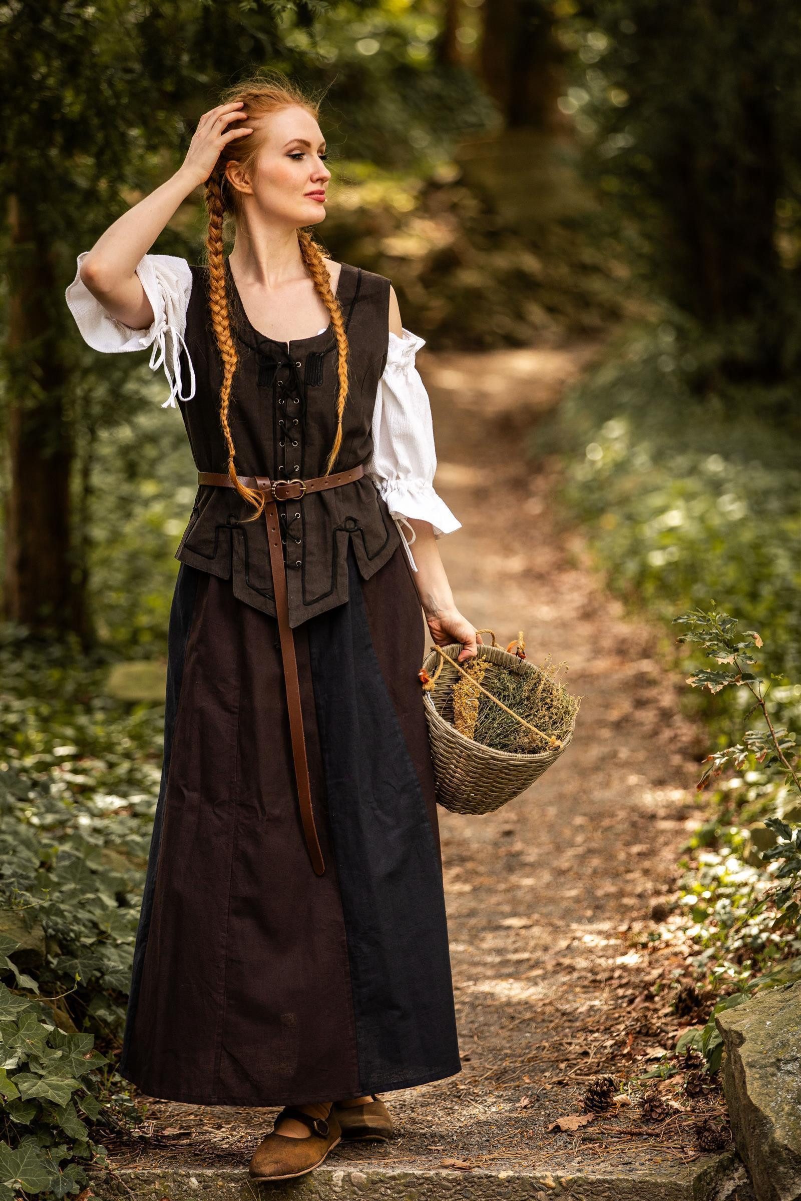 Leonardo Carbone Burgfräulein-Kostüm Miederweste "Selma" mit Stickerei, kunstvolle Stickerei, Spitzensaum mit Dreiecken