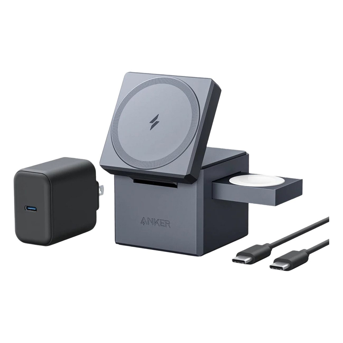 Anker 3-in-1 Cube with MagSafe Universal-Ladegerät (Kabelloses Ladegerät, 15 W, Inklusive AC-Netzteil, MagSafe)