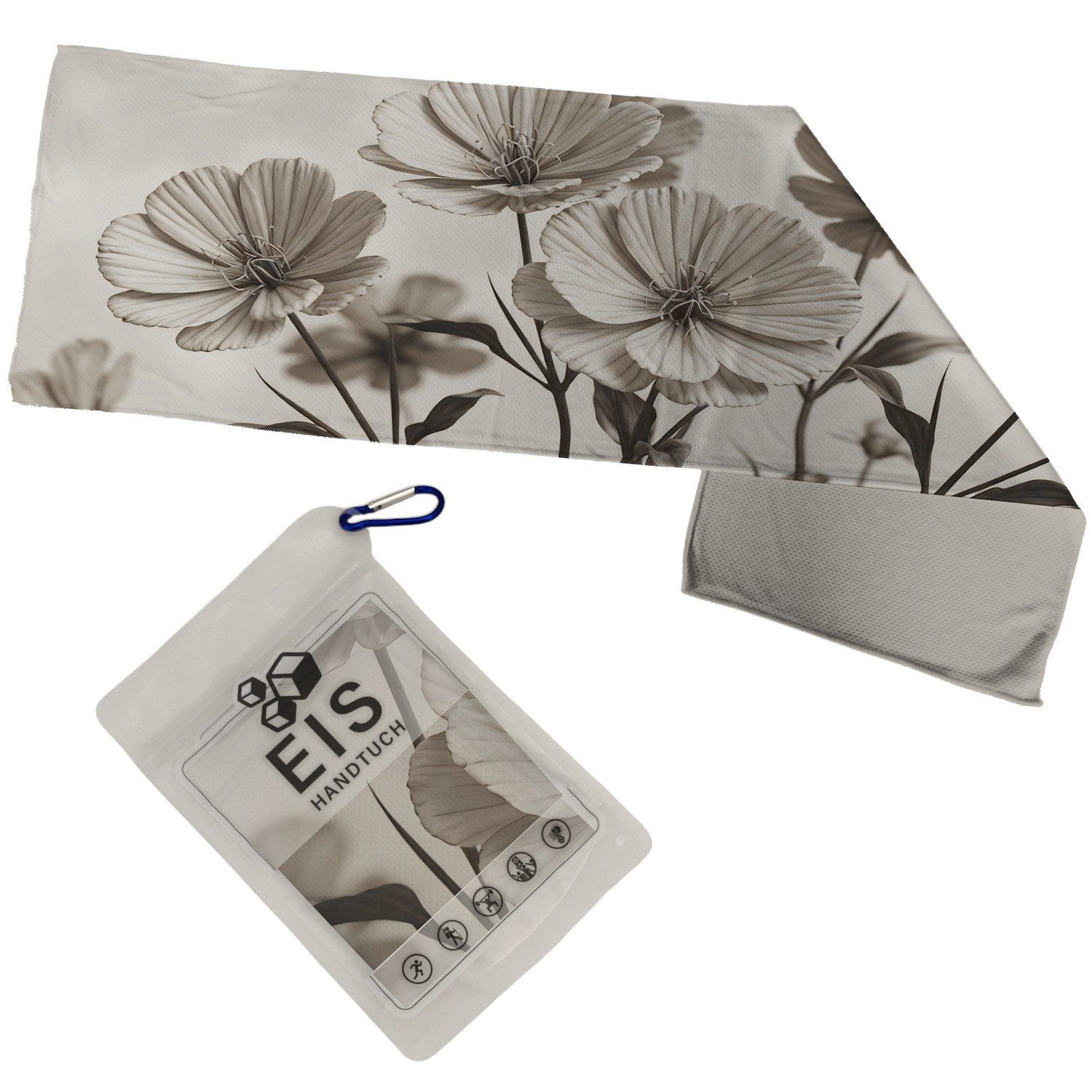 Sporthandtuch Botanische Illustration Eishandtuch XL mit Sepia Blumen