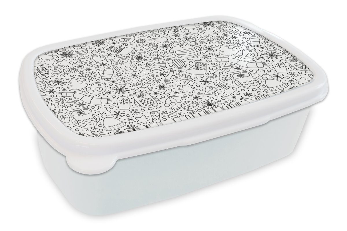 MuchoWow Lunchbox Design - Winter - Schwarz - Weiß - Weihnachten, Kunststoff, (2-tlg), Brotbox für Kinder und Erwachsene, Brotdose, für Jungs und Mädchen
