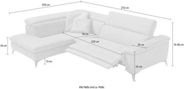 Egoitaliano Ecksofa Martine, mit Ottomane, elektrischer Relaxfunktion und Kopfteilverstellung