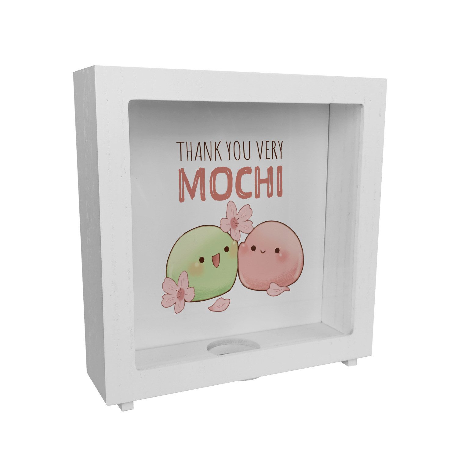 Spardose Mochi Rahmen Spardose aus Holz mit Spruch Thank you very Mochi