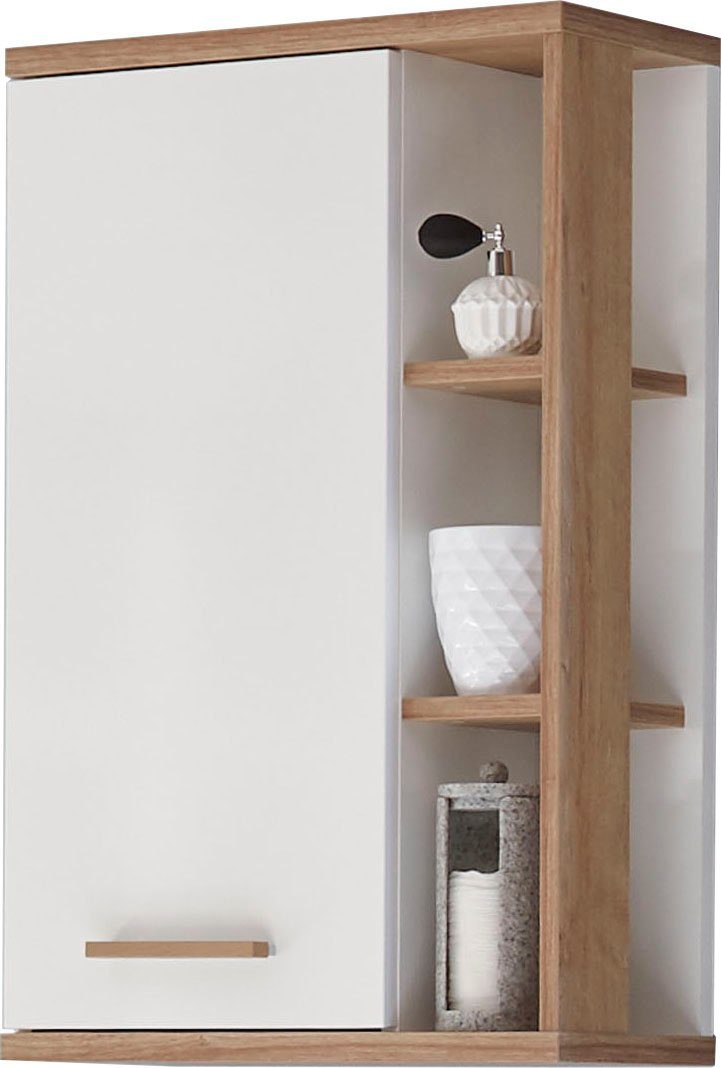 Saphir Hängeschrank Quickset Badschrank 50,5 cm breit mit 1 Tür und 2 Glas-Einlegeböden Badezimmer-Hängeschrank inkl. Türdämpfer, Holzgriffe