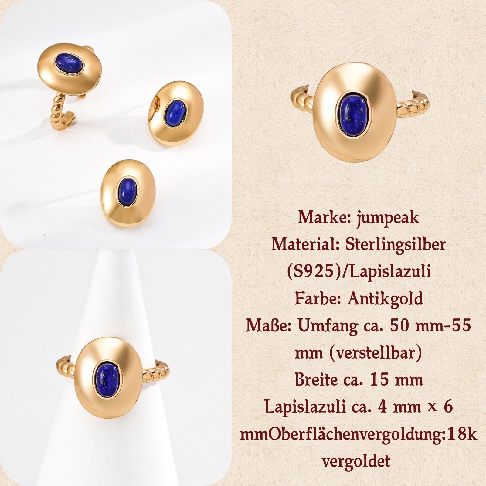 Jumpeak Schmuckset ohrringe silber925,lapislazuliohrringe,ringsilber925damen,18kvergoldet (Ring und Ohrringe im Set(mit Schachtel), lapislazuli ring,ohrringe mädchen,damen geschenk,schwester geschenk
