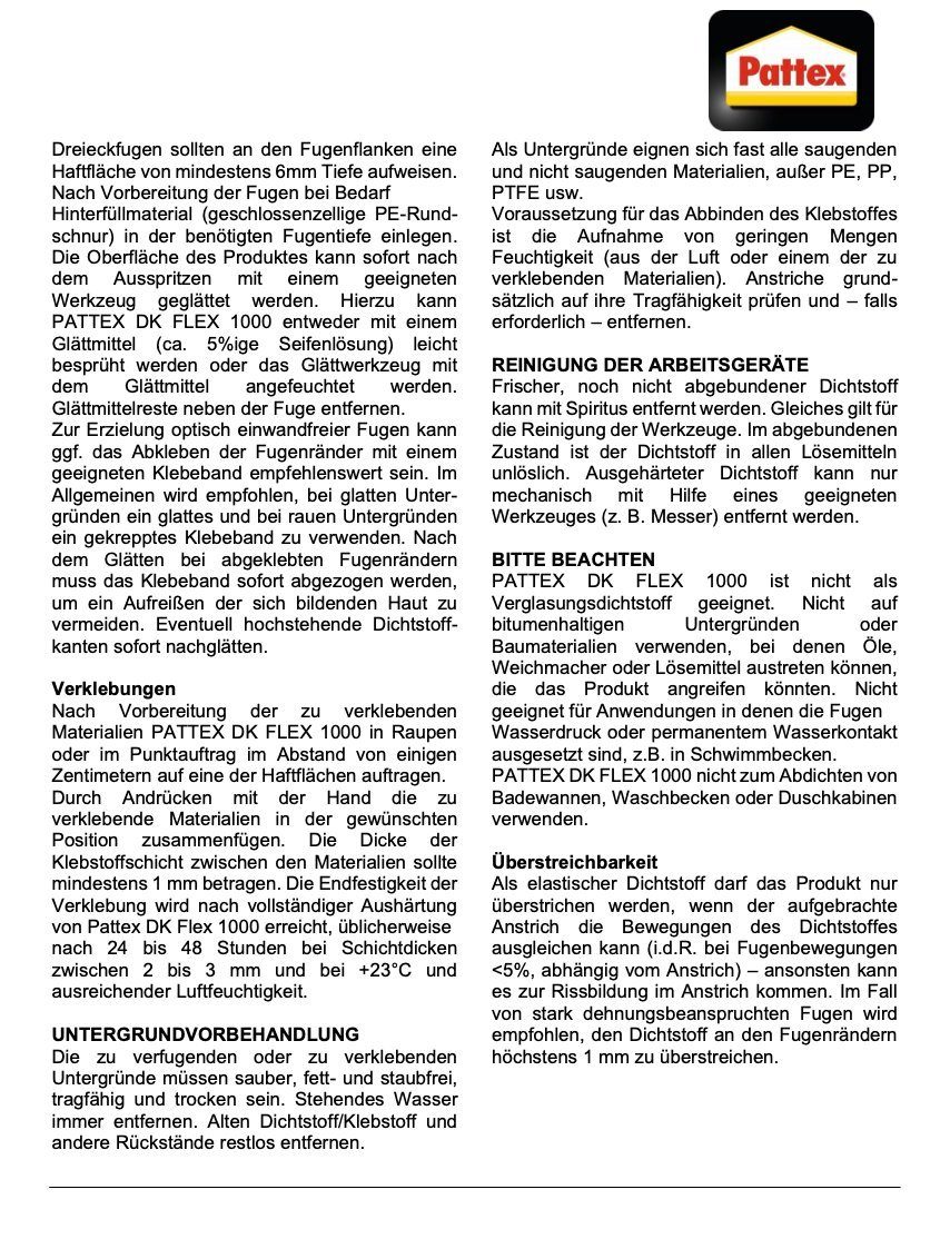 Pattex Dekorpaneele PATTEX DK FLEX 1000 Montagekleber, PVC XPS EPS Befestigung Kleber Fix Fest Kartusche 390ml
