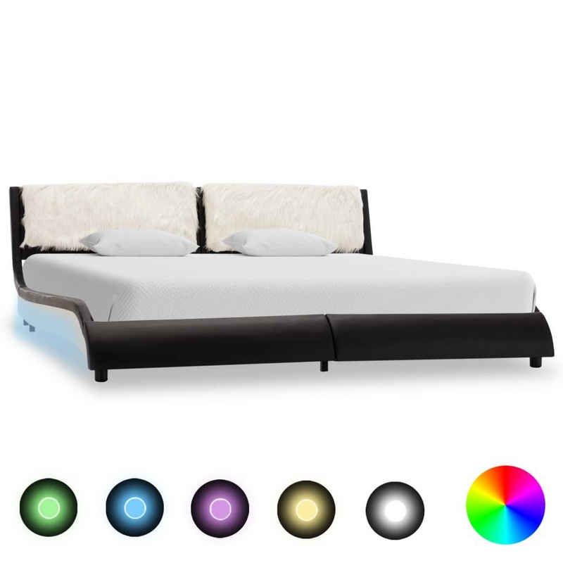 vidaXL Bett Bettgestell mit LED Schwarz und Weiß Kunstleder 180x200 cm