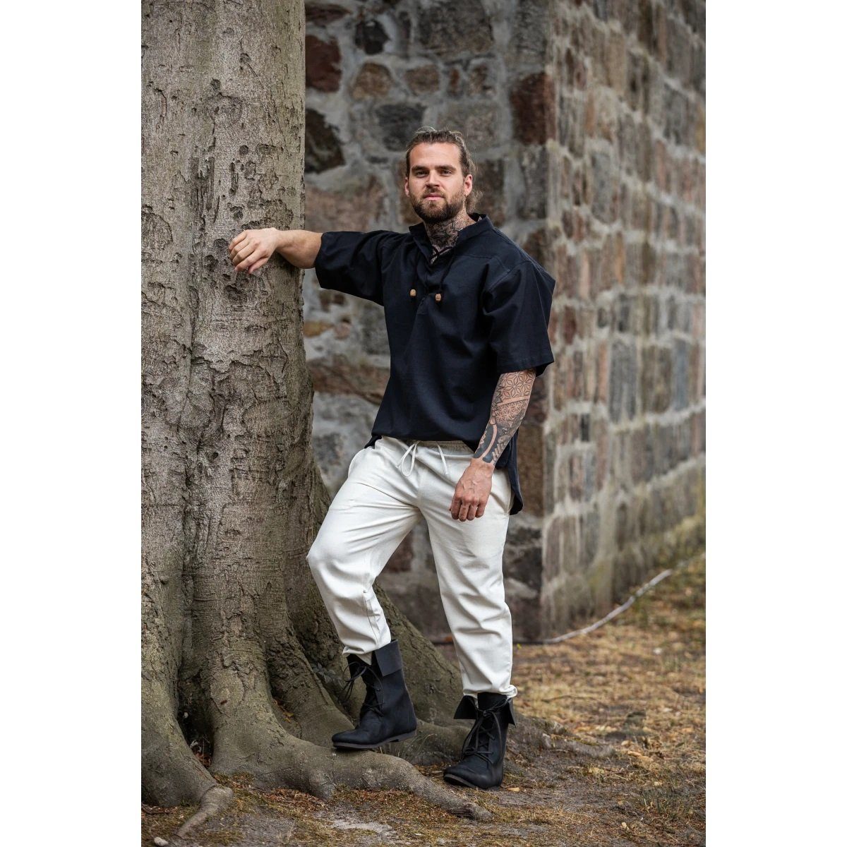 Leonardo Carbone Wikinger-Kostüm Mittelalter Hose mit Gummizug Natur "Veit"
