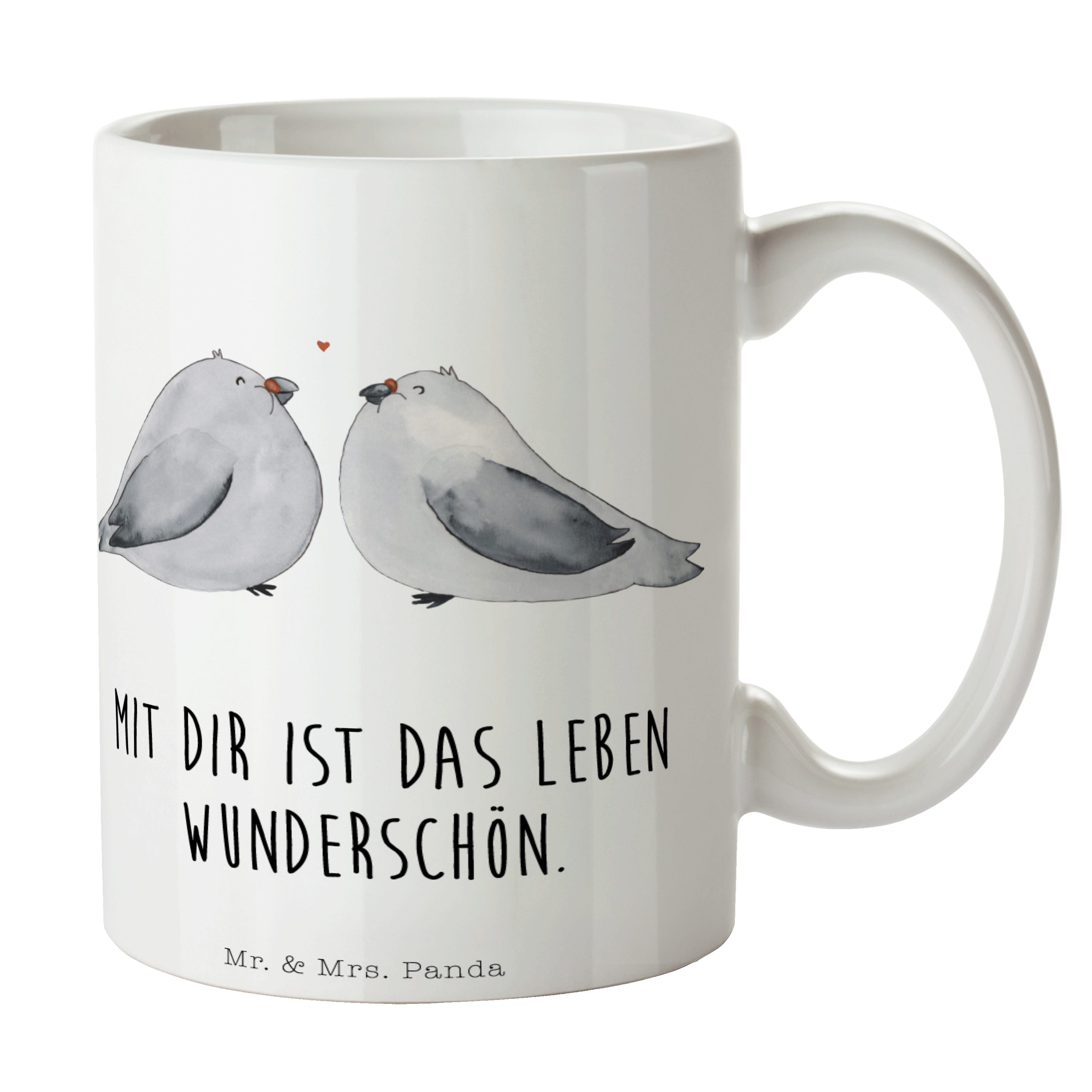 Mr. & Mrs. Panda Tasse Turteltauben Liebe - Weiß - Geschenk, Kaffeetasse, Freund, Hocheitsta, Keramik