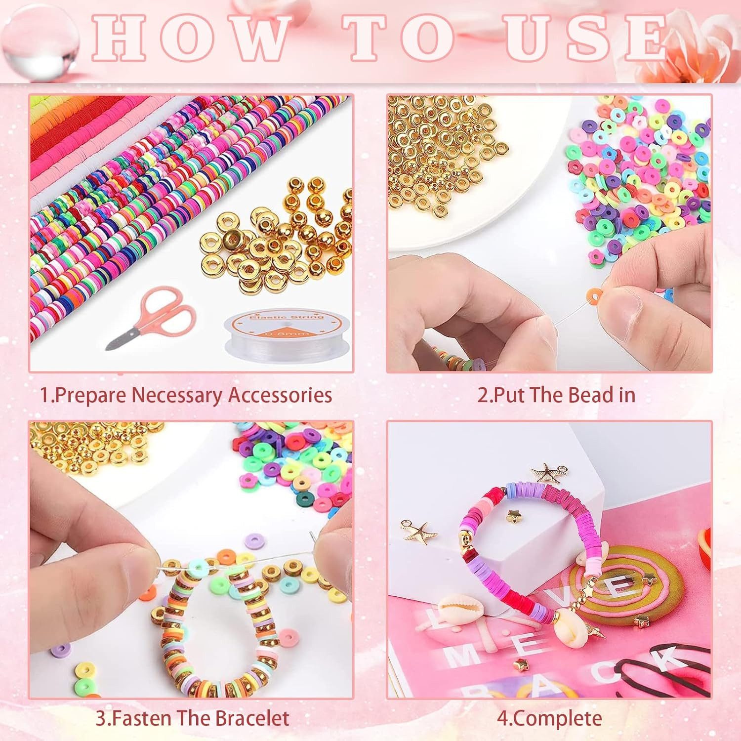 LA CUTE Perlenarmband Set DIY Perlen Schmuckset für kreative Bastelprojekte Schmuckherstellung (DIY Schmuckset für Kinder und Erwachsene, enthält Perlen, Fäden, – Bild 5 von 5
