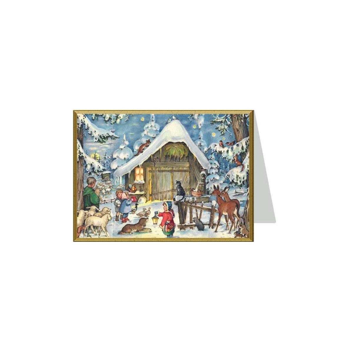 Richard Sellmer Verlag Grußkarte 99205 - Weihnachtskarte - Weihnachten am Stall
