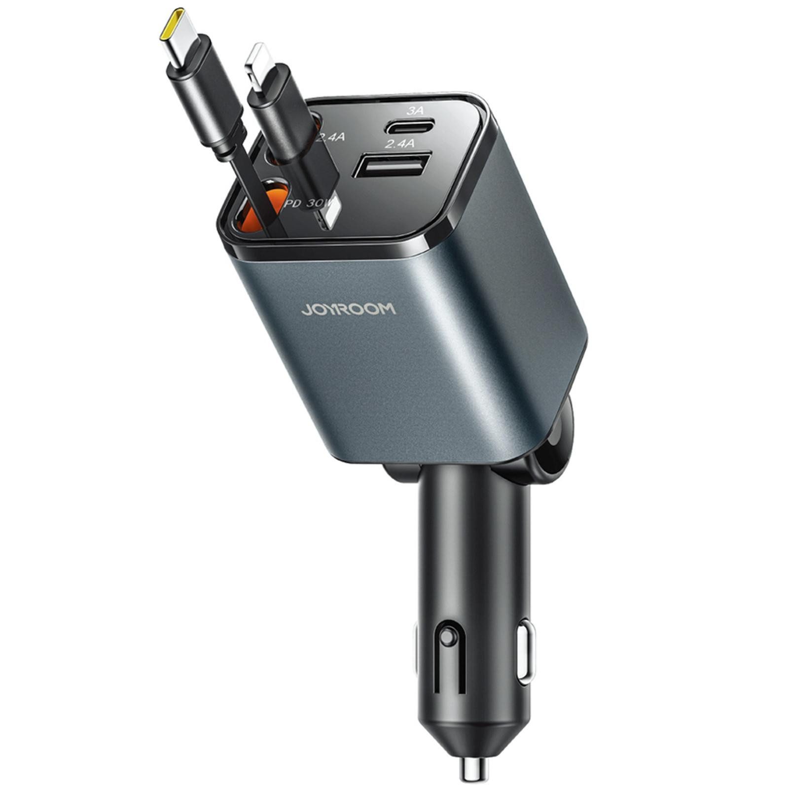 JOYROOM JR-CCL05 Handy KFZ Ladegerät USB A USB C Lightning Smartphone-Ladegerät (3000 mA, Handy KFZ 2 Port USB A USB C Lightning Auto Schnell Ladeadapter)