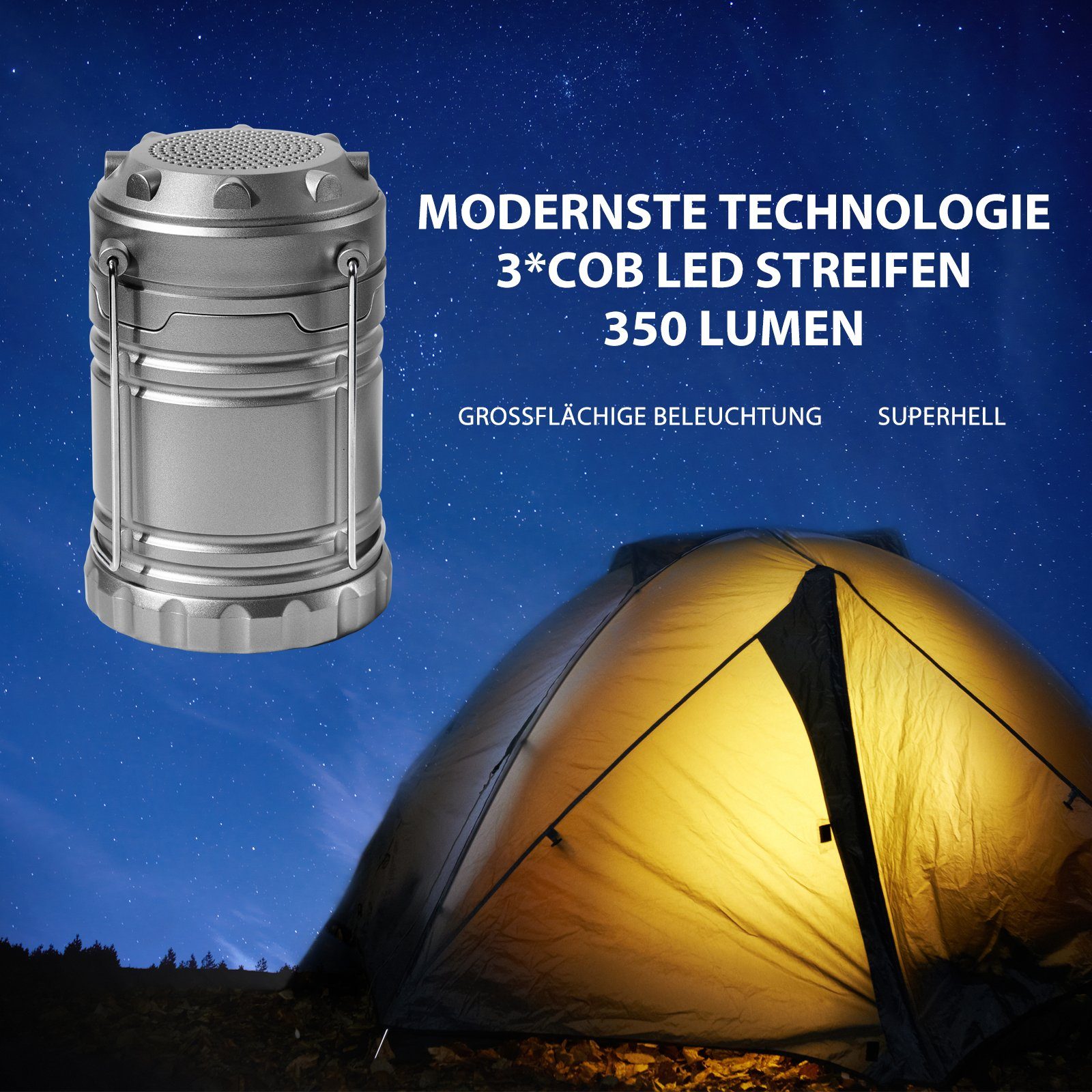 HomeGuru LED Camping Lantern Bluetooth Lautsprecher 2 in 1 Bluetooth-Lautsprecher (360° Stereo Sound)