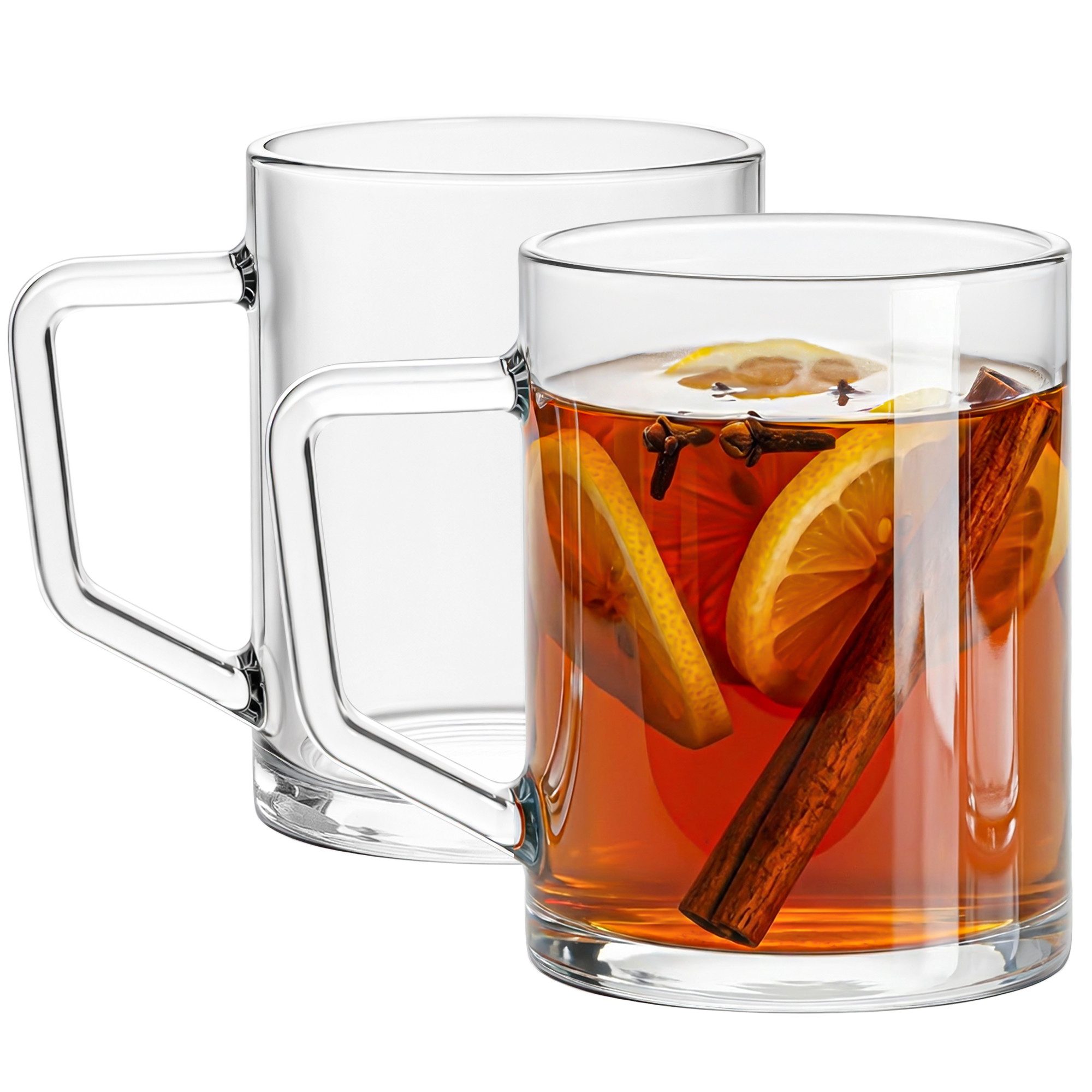 KONZEPT Tasse für Kaffee, Set 270 ml aus transparentem Glas, 12-tlg., Breiter Mund, Ergonomischer Griff, Hitzebeständig