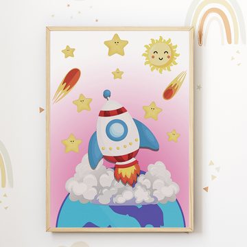 Tigerlino Poster Planeten Sonne Sterne Rakete 6er Set Kinderzimmer Wandbilder