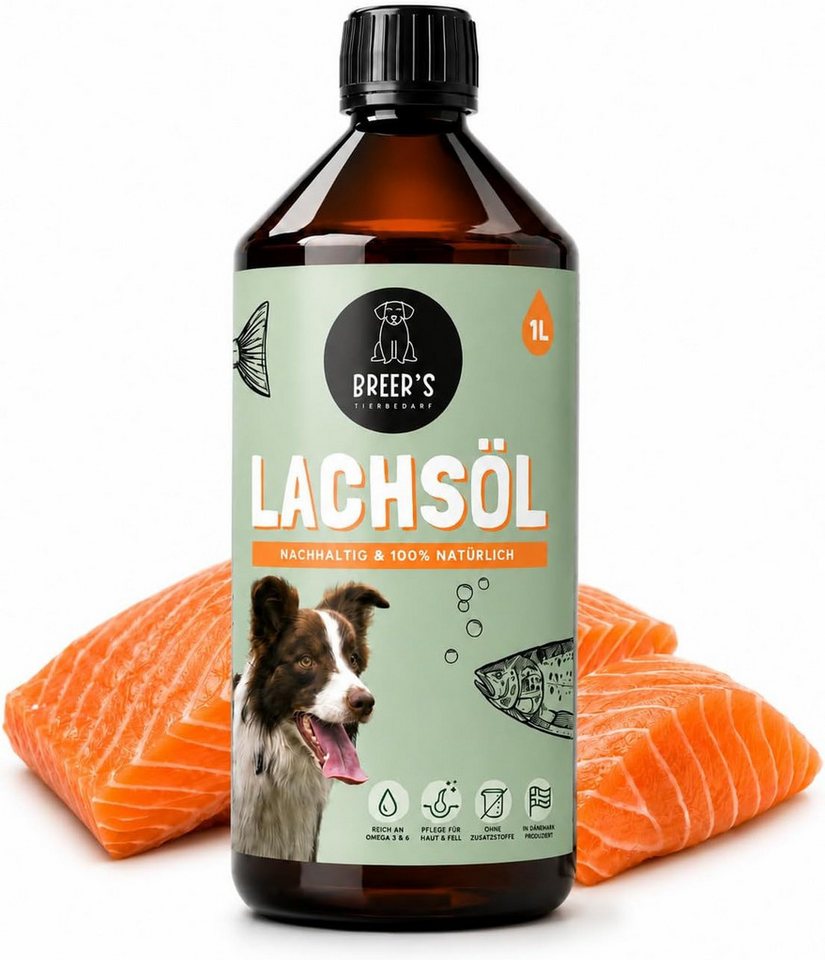 Breers Pet Food Lachsöl 1 Liter Lachs, Snack für: Hunde, Lachsöl für Hunde 1 l, Omega-3-Futteröl für Haut und Fell