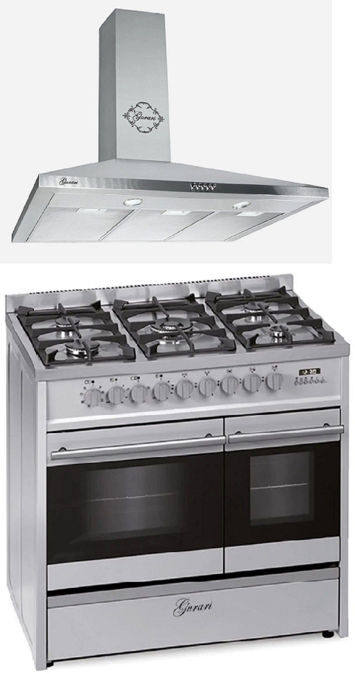 GURARI Gas-Standherd Gas Elektro Standherd 90 cm, 8 Funktionen+Dunstabzugshaube 90 cm GCH E 916 X+ GCH 147 IS 9., mit 1-fach-Teleskopauszug