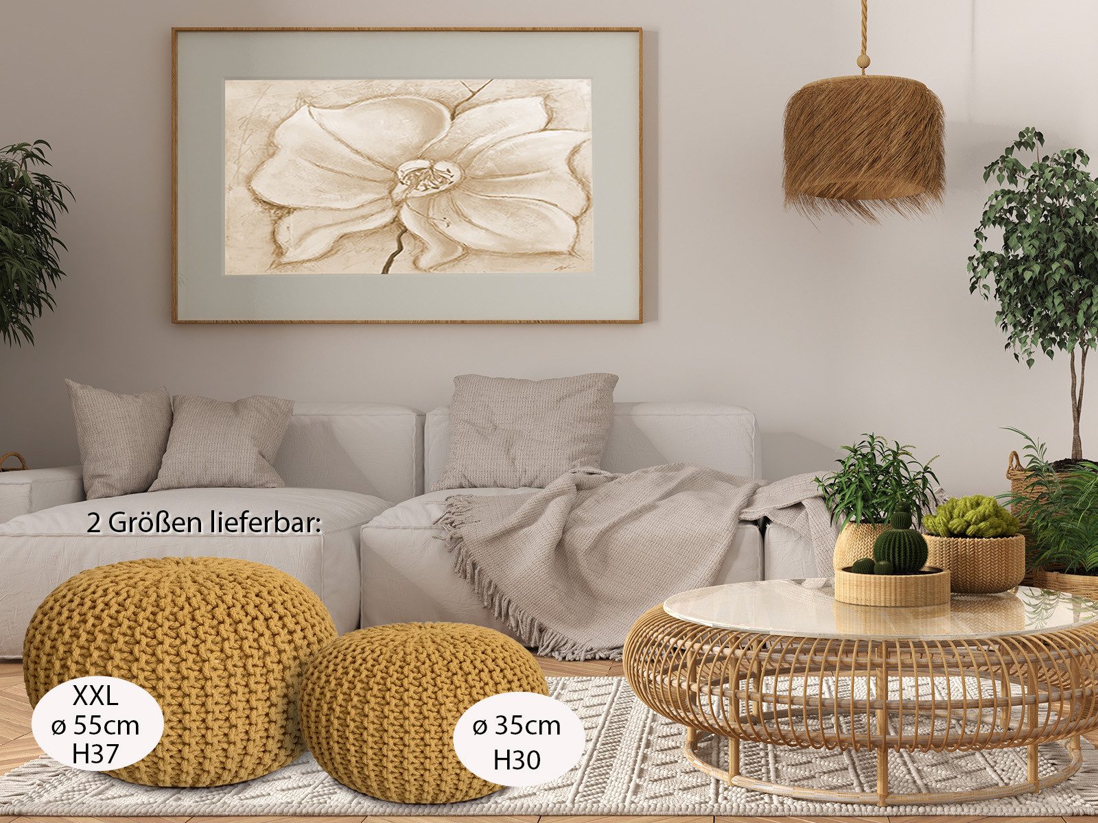 Amagohome Sitzhocker Sitzpouf Strickhocker Pouf Ø45 H30cm Bodenkissen Indoor Baumwolle recy