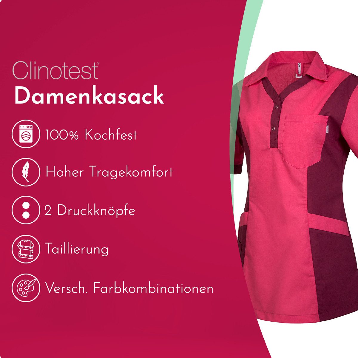 Clinotest Funktionsbluse Damenkasack "Julia", Schlupfkasack/Pflegekasack, verschiedene Farben