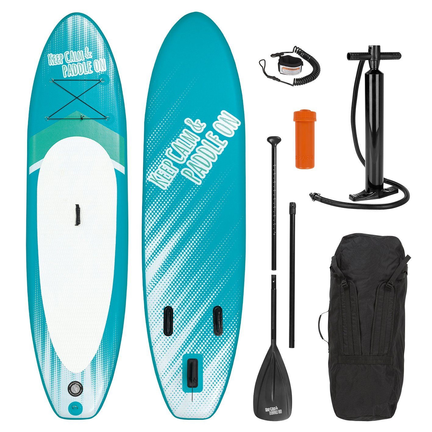 MAXXMEE Inflatable SUP-Board inkl. Stand-Up SUP Paddel türkis/weiß Paddle-Board up Komplett 110 Set Zubehör, Stand Board Paddling cm, 300 kg