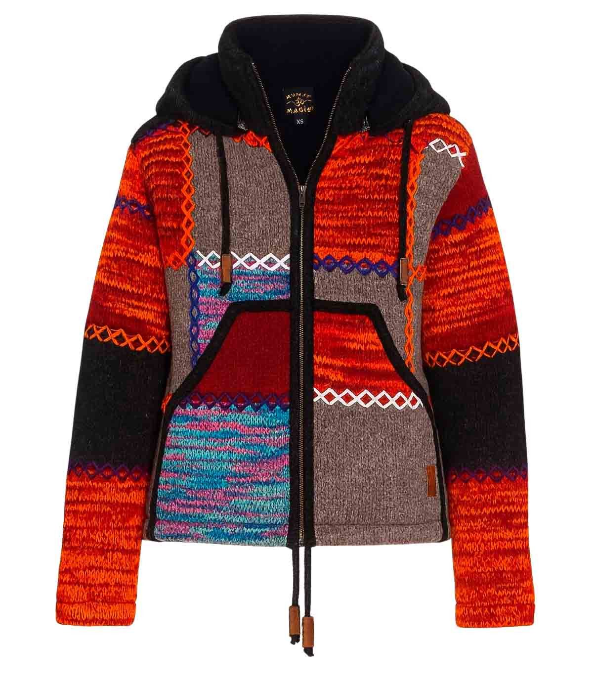 Kapuzenstrickjacke Damen Strickjacke Wolle Jacke +Fleecefutter +abnehmbarer Zipfelkapuze