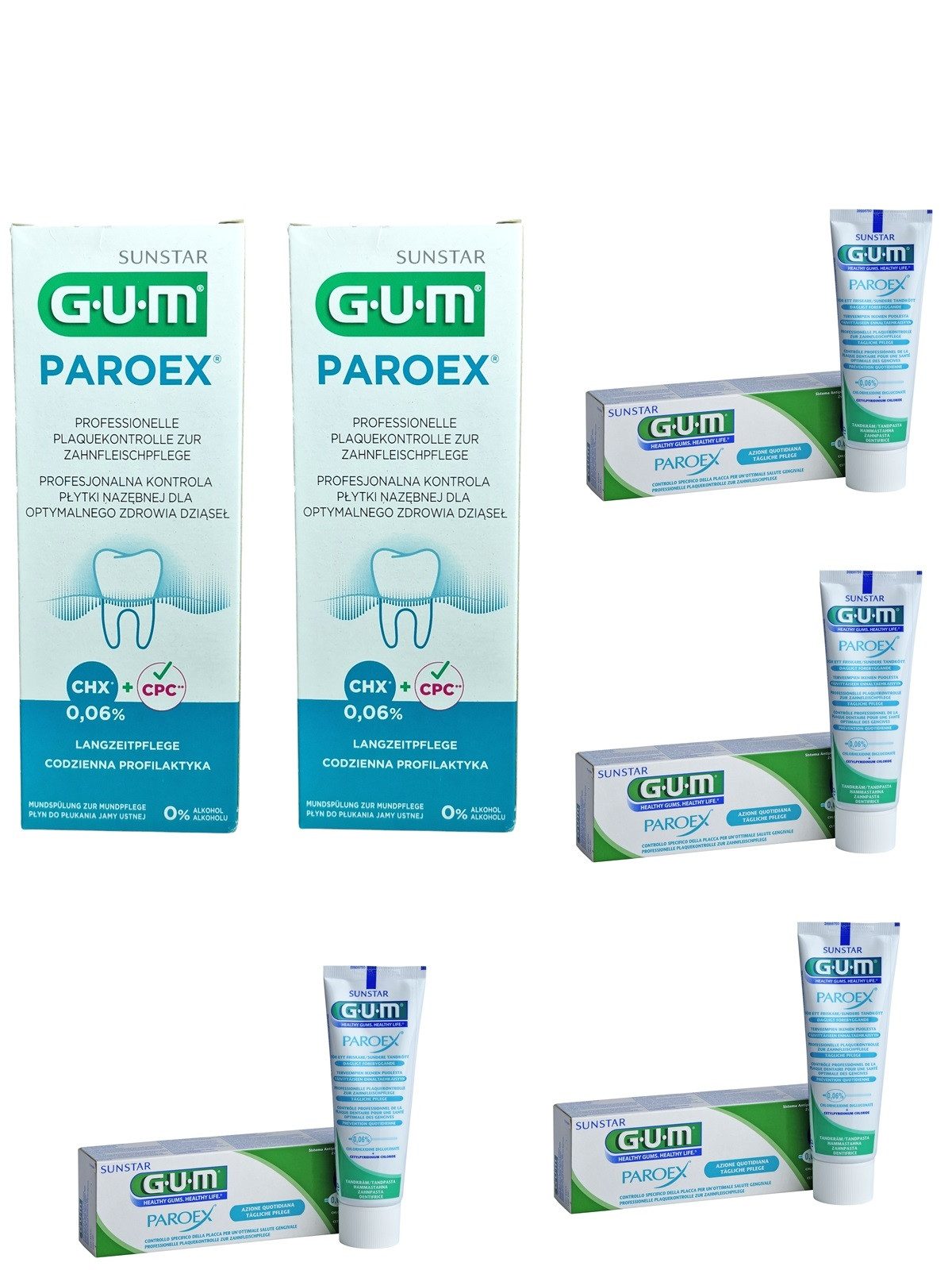 Mundspülung 2x GUM Paroex 0,06% Mundspülung 500ml + 4x GUM Paroex 0,06% Zahnpasta