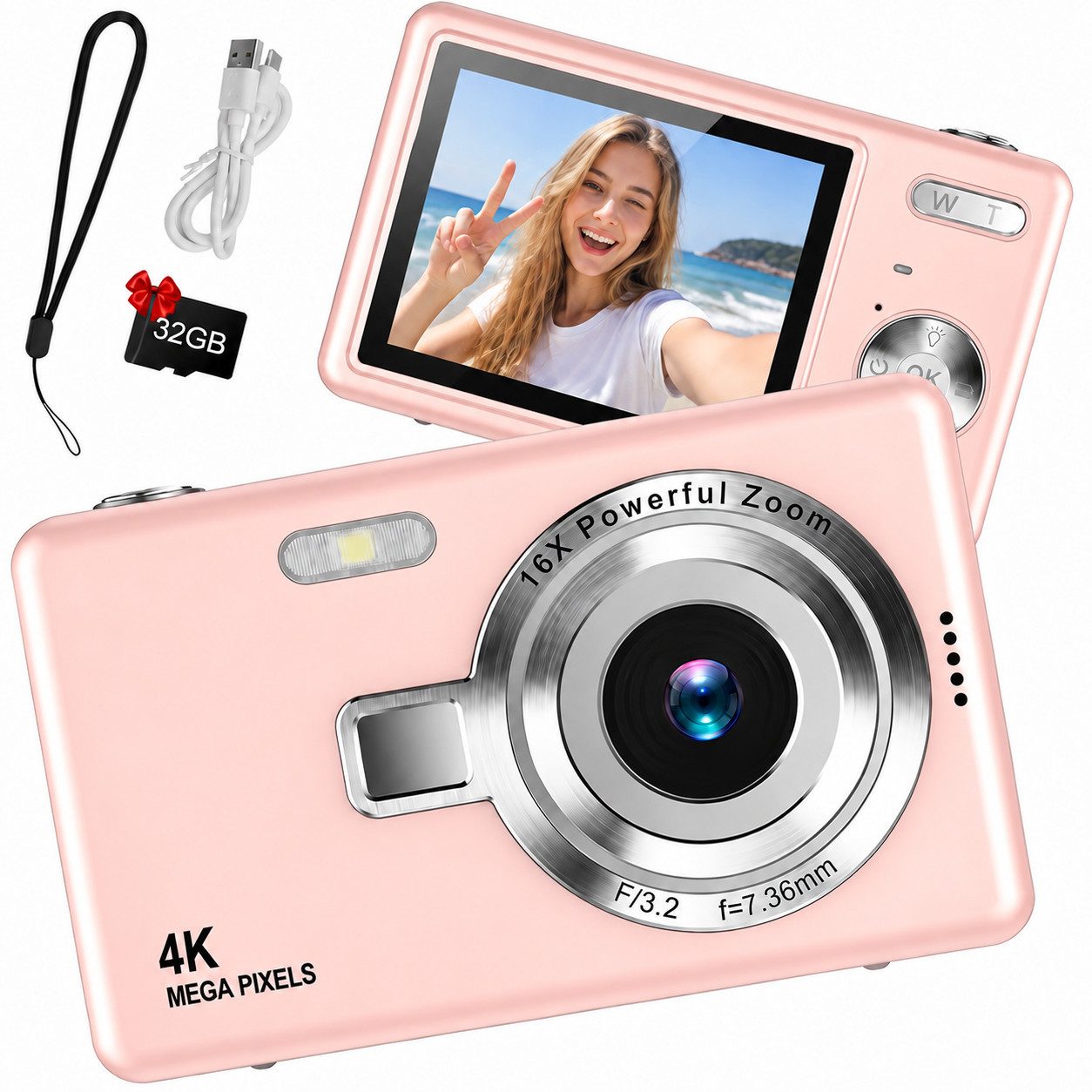 XEOOCE Digitalkamera 44MP 1080P FHD Kompaktkamera 16X Zoom 32GB SD Karte Kompaktkamera (44 MP)
