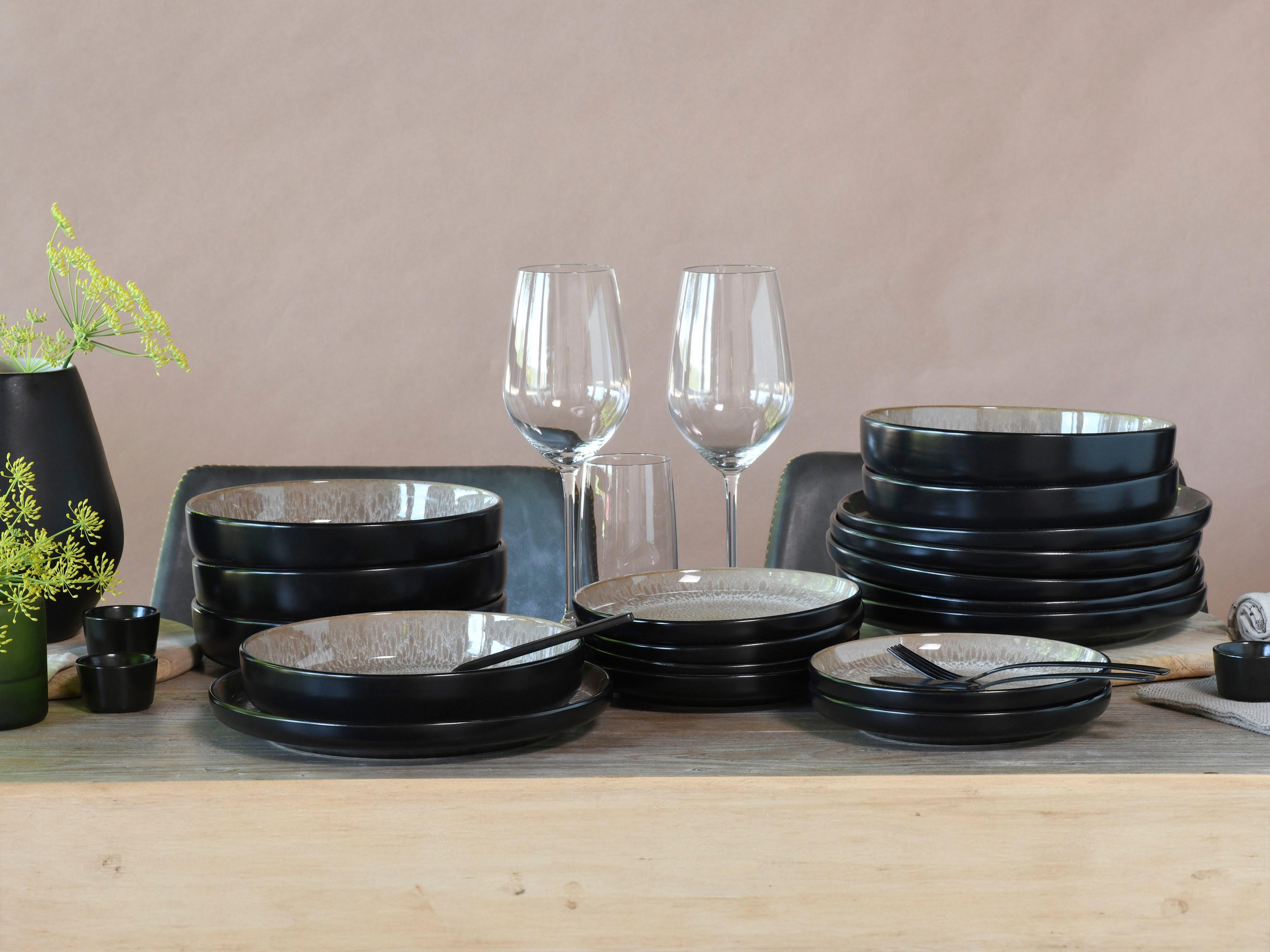 OTTO home Teller-Set modernes Teller Set, Service Novalee (18-tlg), 6 Personen, Steinzeug, hohe Haltbarkeit, spülmaschinen- & mikrowellengeeignet, Reaktivglasur