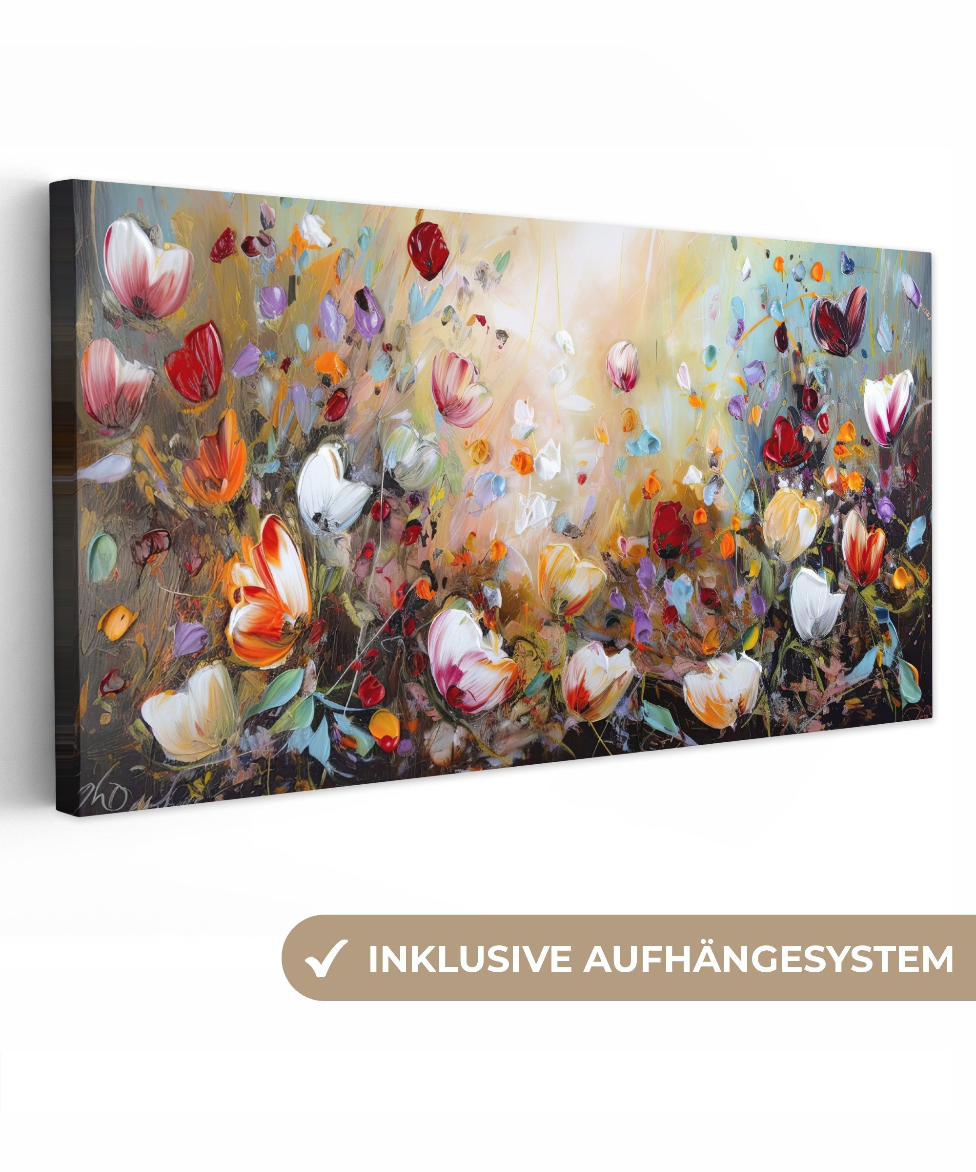 OneMillionCanvasses® Leinwandbild Panorama Ölfarben - Blumen günstig online kaufen