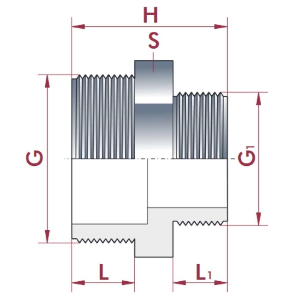 Cepex Steckfitting PVC Fittings, PVC-U Doppelnippel reduziert, AG 1 1/2" x 1/2"