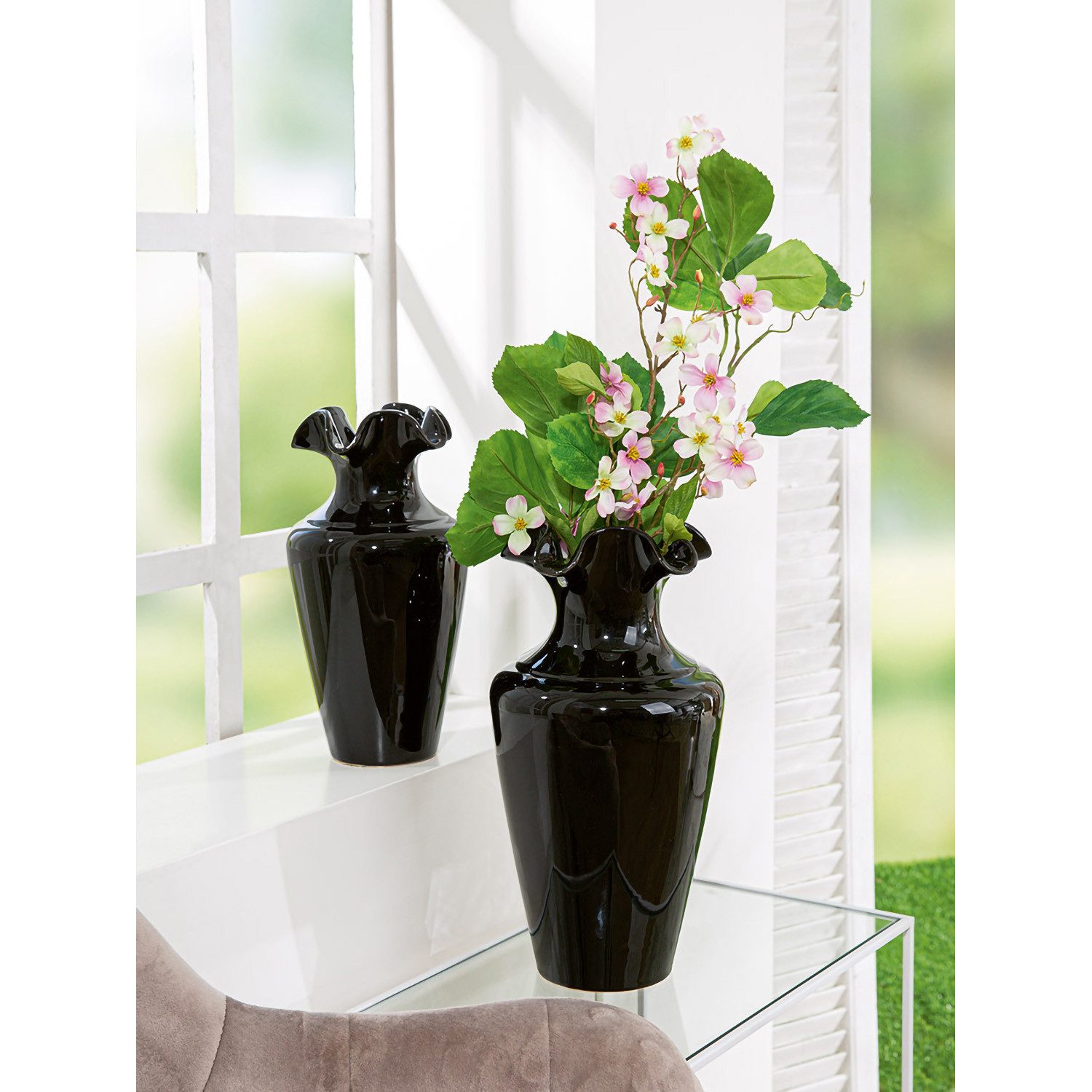 GILDE Dekovase IRINA Vase - schwarz - Keramik - H. 40cm x H. 20,5cm - Deko günstig online kaufen