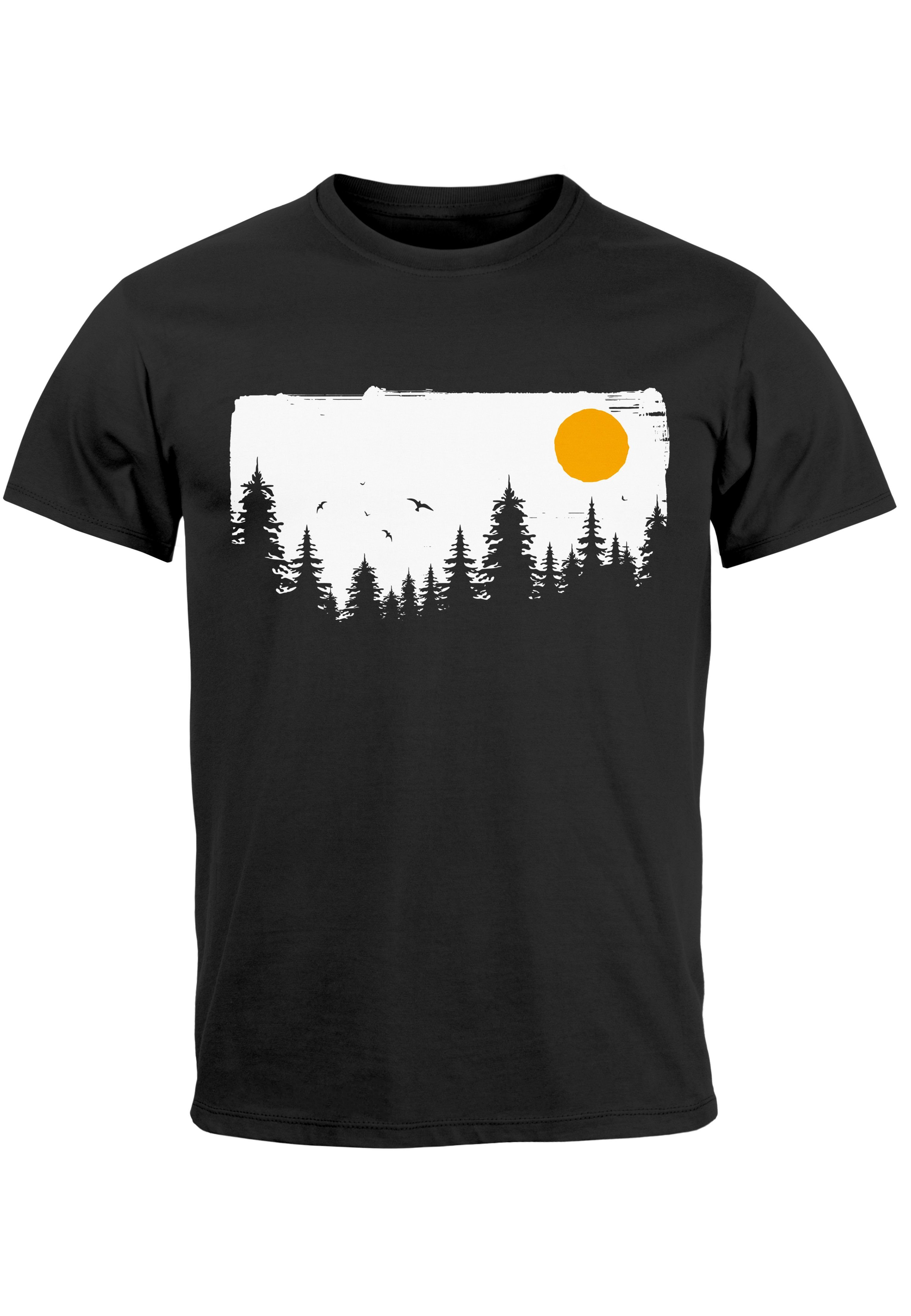 Neverless Print-Shirt Herren T-Shirt Wald Bäume Outdoor Adventure Abenteuer Natur-Liebhaber mit Print schwarz