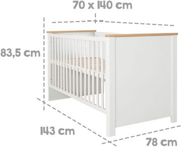 roba® Babyzimmer-Komplettset Ava, (Set, 3-St., Kinderbett, Wickelkommode, Kleiderschrank), mit Kinderbett, Wickelkommode und Kleiderschrank; Made in Europe