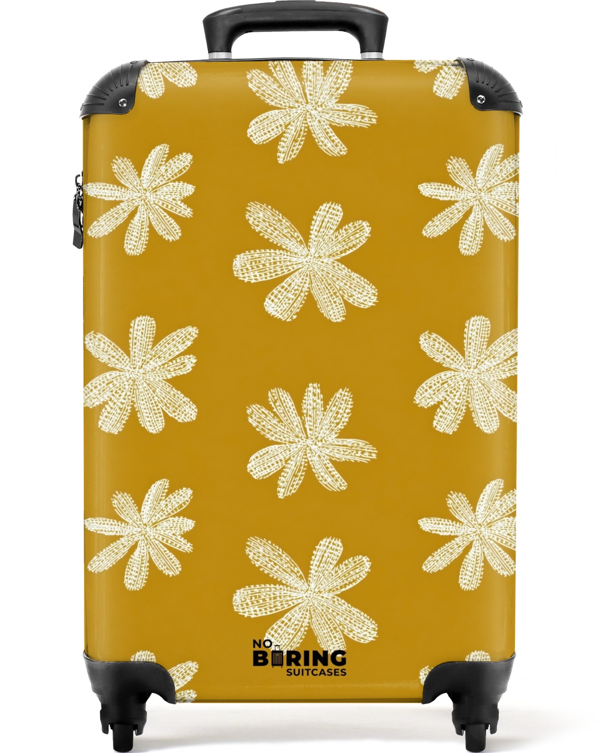 NoBoringSuitcases.com© Hartschalen-Trolley Blume - Verspielt - Ockergelb 55x35x20cm, 4 Rollen, Kinder Koffer Klein, Trolley Handgepäck, Reisekoffer