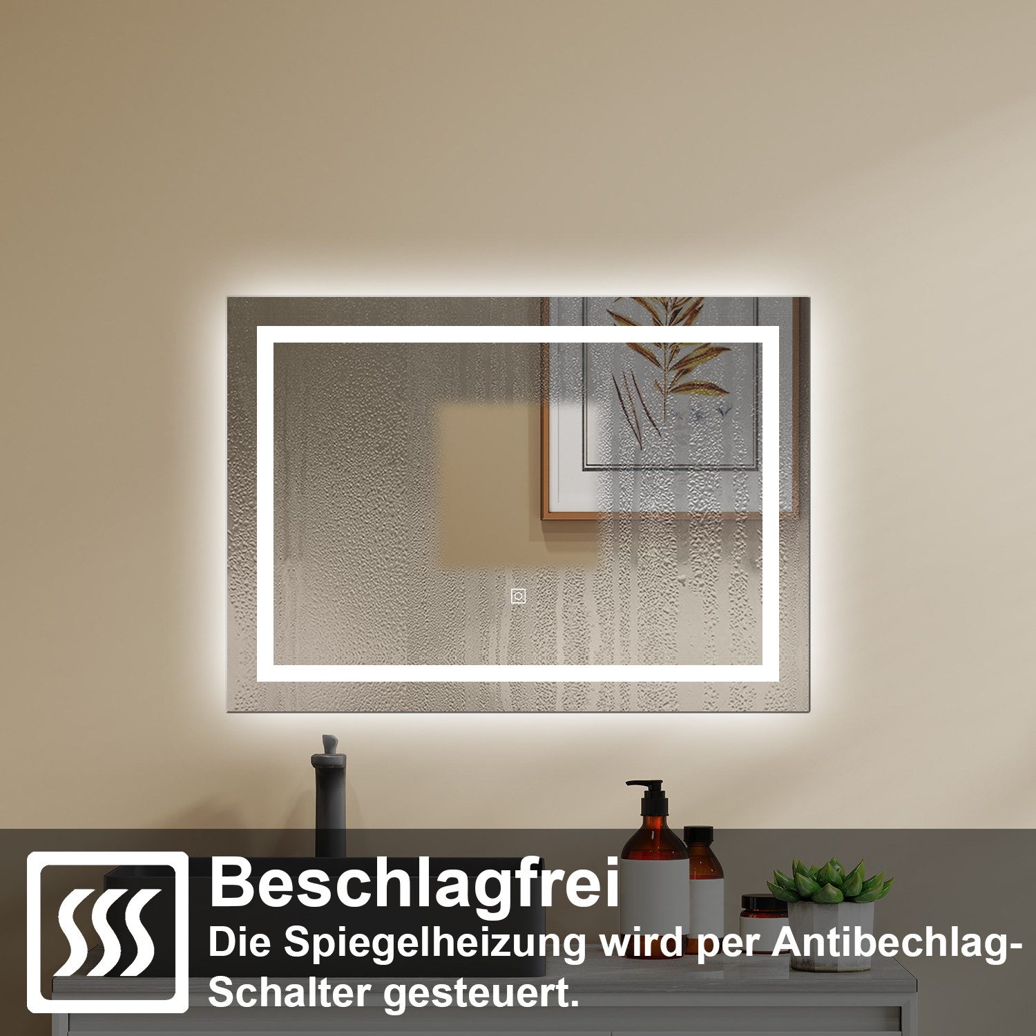 Duschparadies GmbH Badspiegel mit Beleuchtung Anti‑Beschlag 3 Lichtfarben wählbar – Bild 5 von 5