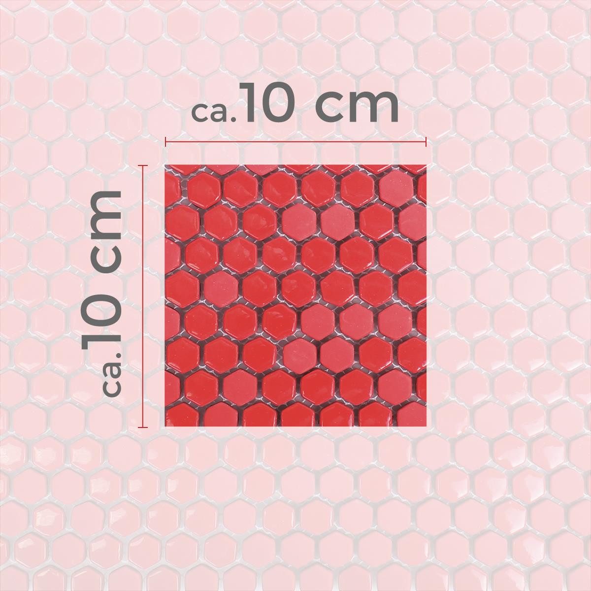 Mosafil Mosaikfliesen Muster von Glasmosaik Fliesen Brockway Hexagon Eco, Glas 10.000x10.000, rot, Eco Glas - Verlegefertig auf ein Netz geklebt - Frostsicher -