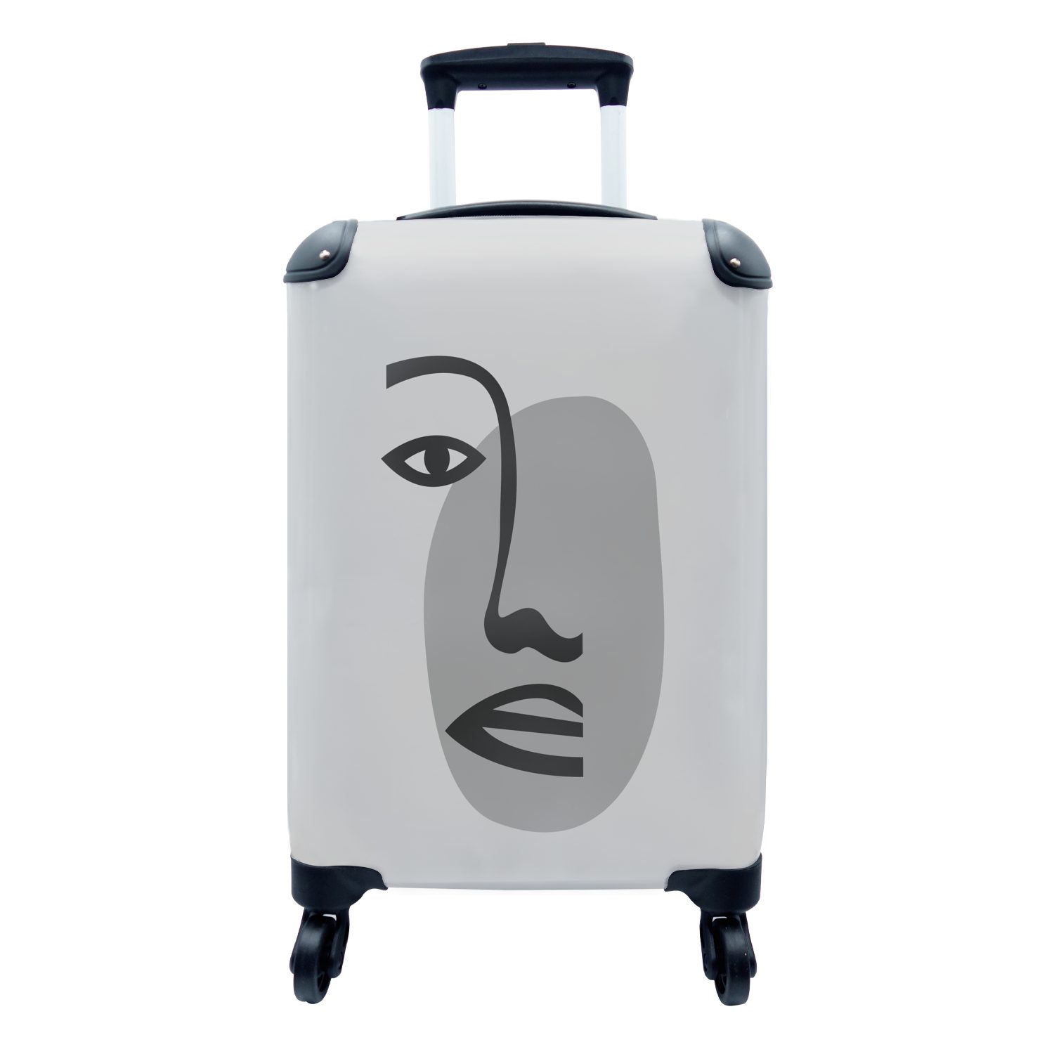 MuchoWow Handgepäckkoffer Porträt - Gesicht - Schwarz - Weiß, 4 Rollen, Reisetasche mit rollen, Handgepäck für Ferien, Trolley, Reisekoffer
