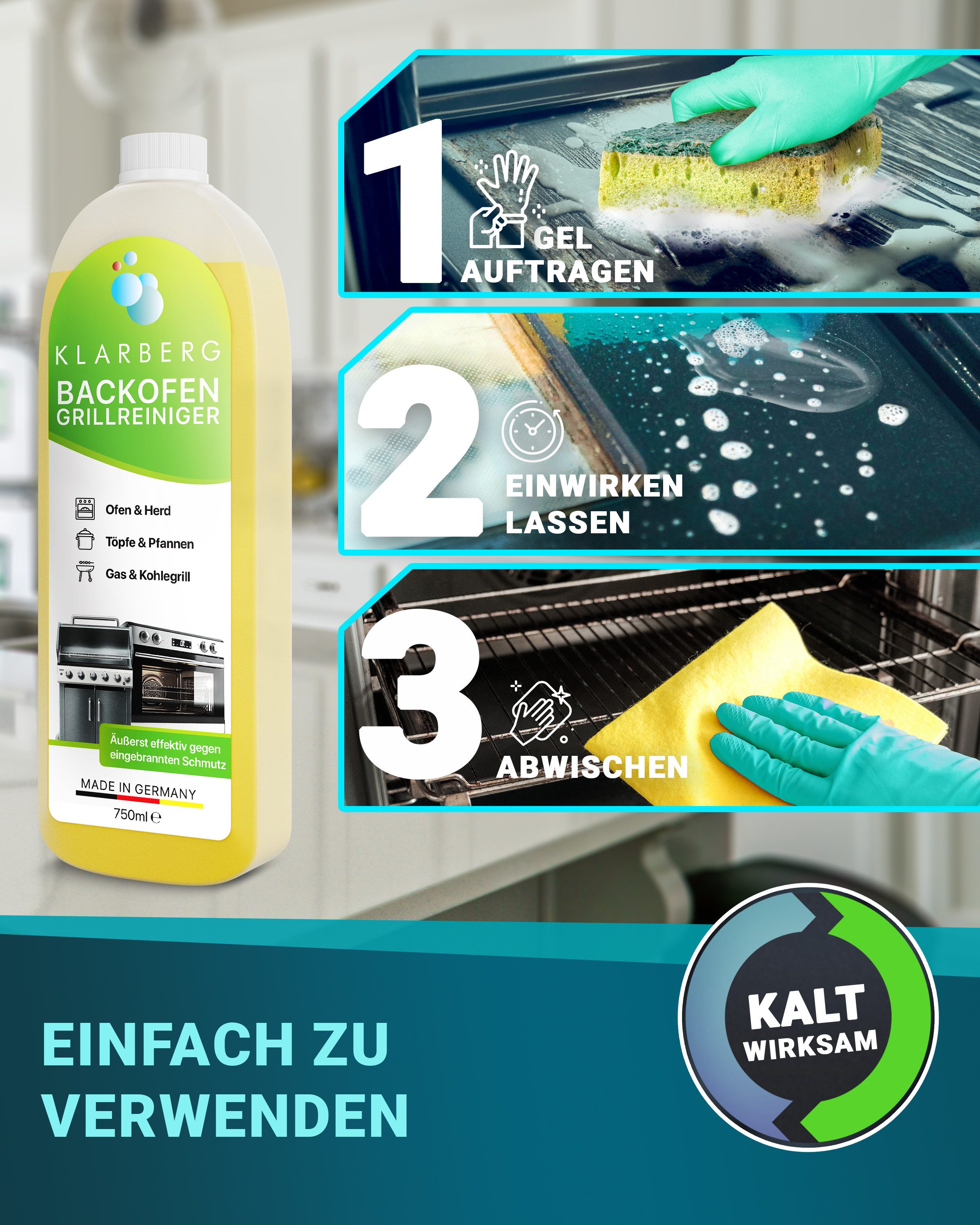 Klarberg Backofen- & Grillreiniger extra stark – für Ofen, Grill, Gasgrill Backofenreiniger (Spar-Set, [- geruchsneutral, extra stark, umweltfreundlich)
