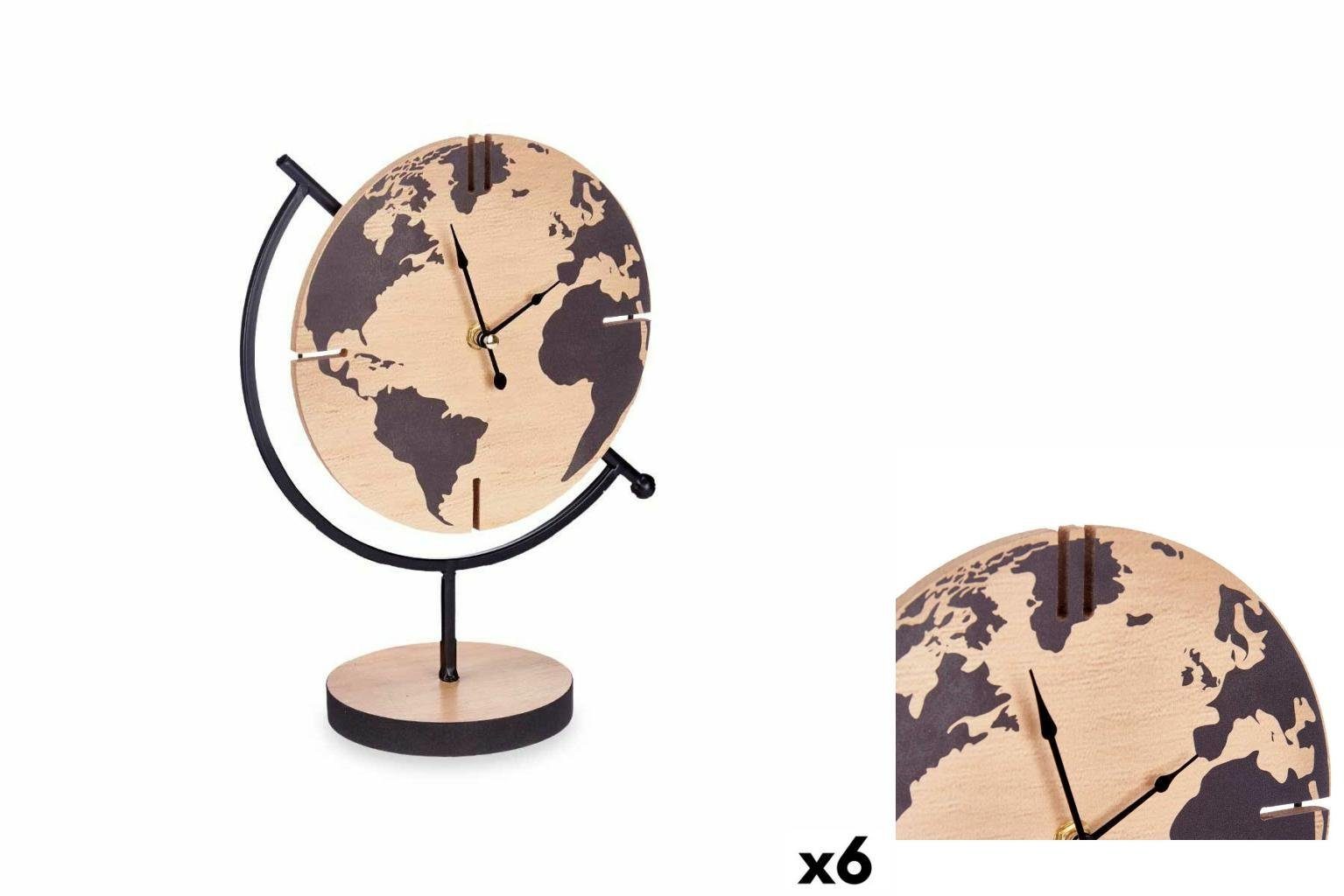 Gift Decor Uhr Tischuhr Weltkarte Schwarz Metall Holz MDF 22,5 x 30,5 x 12 cm 6 Stück | Wanduhren