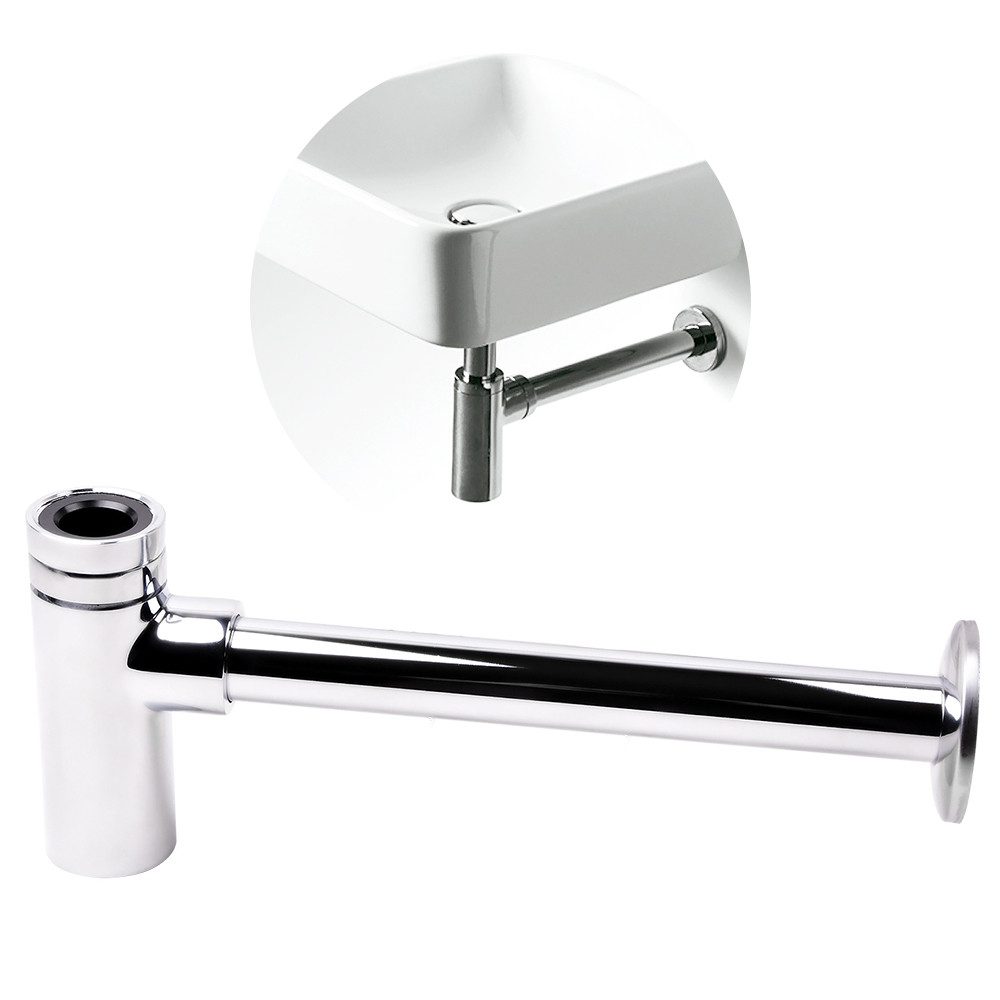 AQUADE Siphon Flaschensiphon verchromt Geruchsverschluss, inkl. Schubrosette, Abflussrohr für Waschbecken
