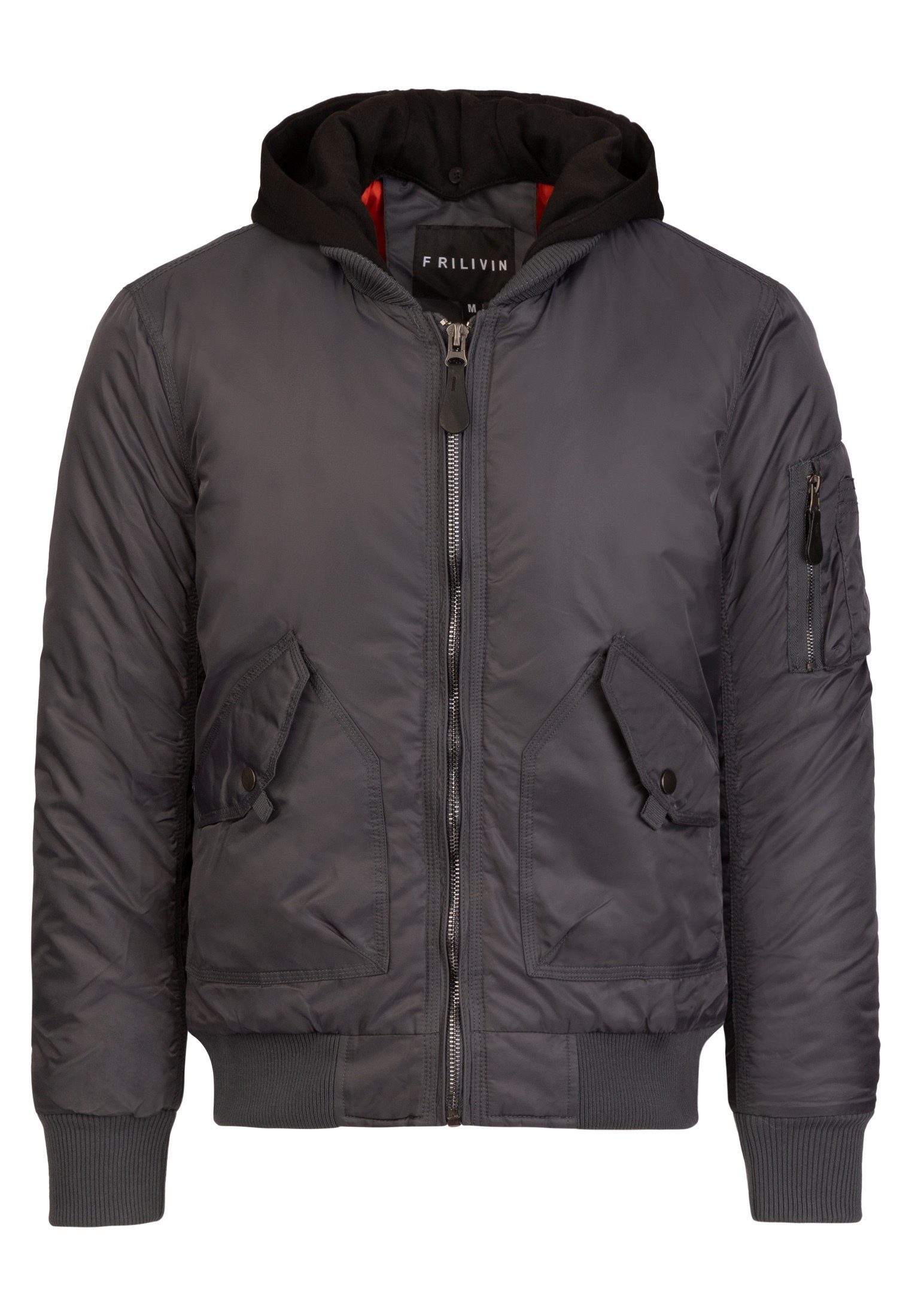 FRILIVIN Outdoorjacke im Bomberjacke abnehmbarer grau mit Kapuze Stil