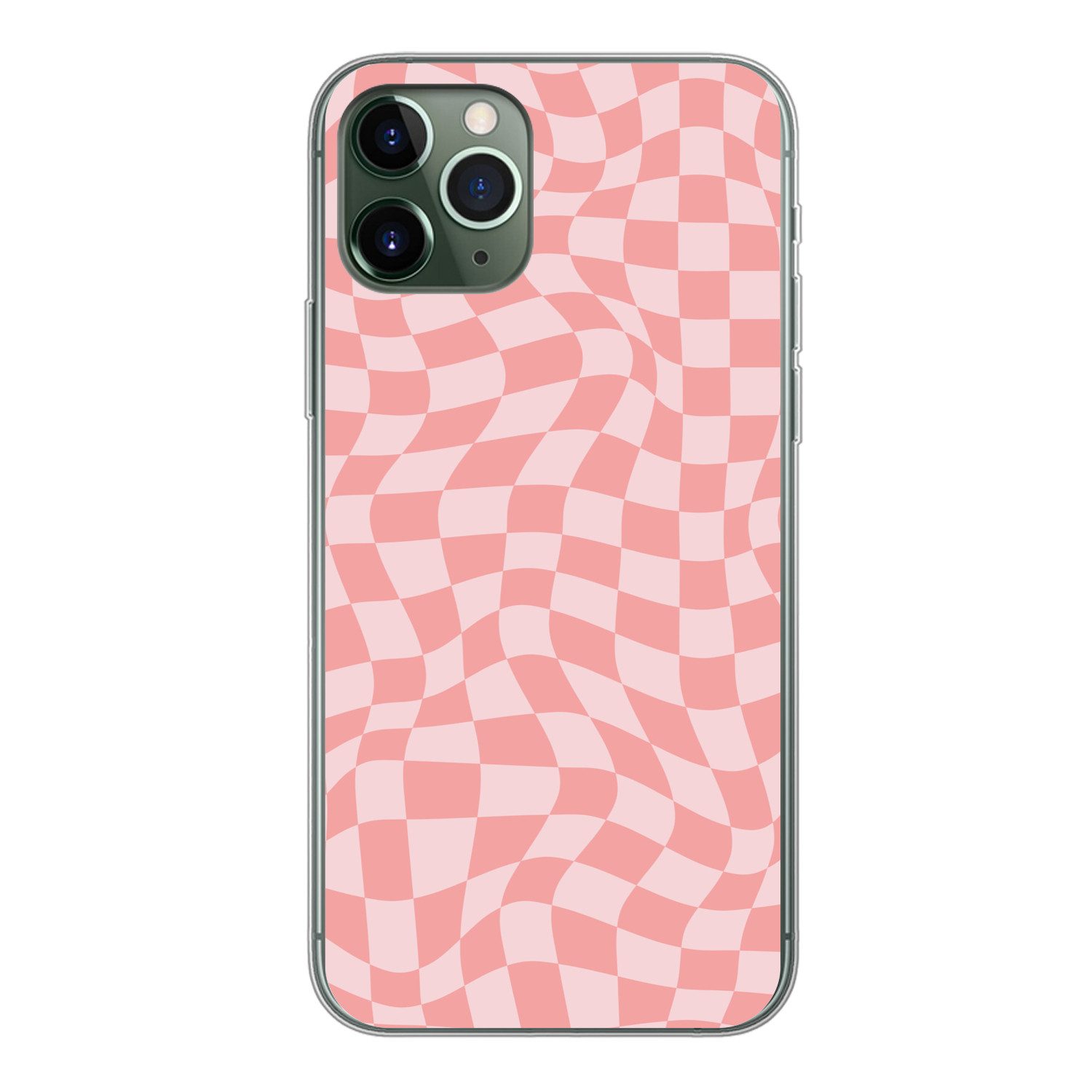 MuchoWow Handyhülle für Apple iPhone 11 Pro Quadratisches Muster - Rosa - Wellenlinien, Smartphone-Bumper, Print, Handy Schutzhülle Dünn